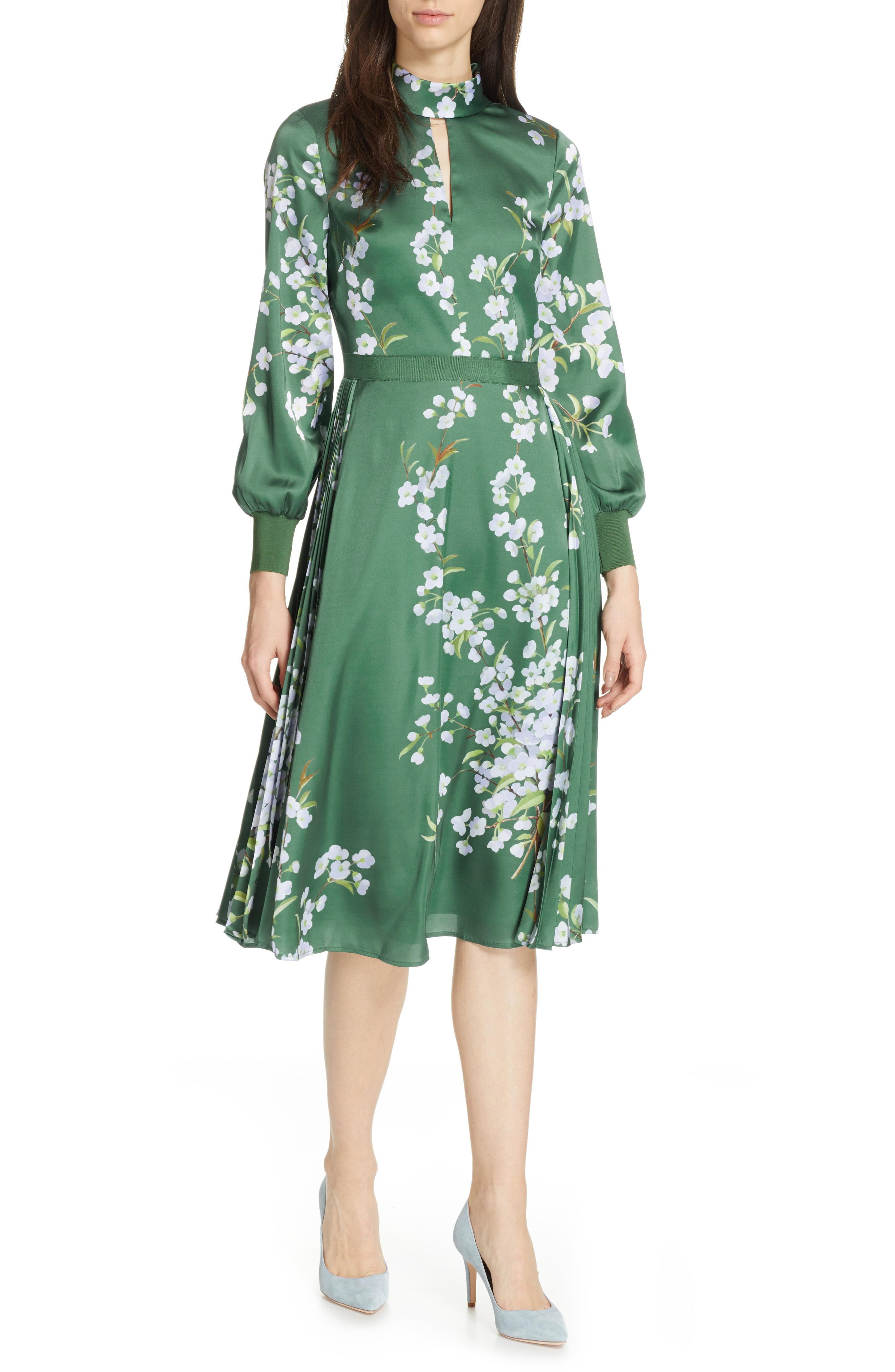 Ted Baker Graceful Satin Midi Dress in Green - Lyst