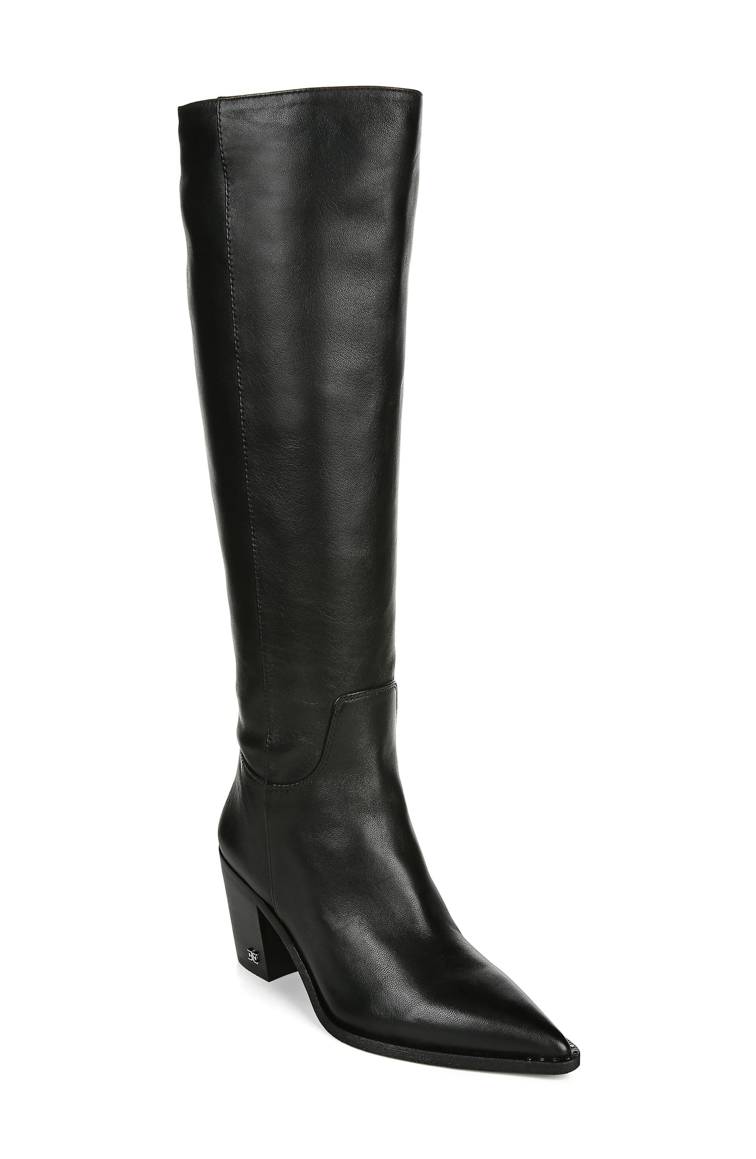 Sam Edelman Leather Lindsey Pointed Toe Knee High Boot in Black Leather ...