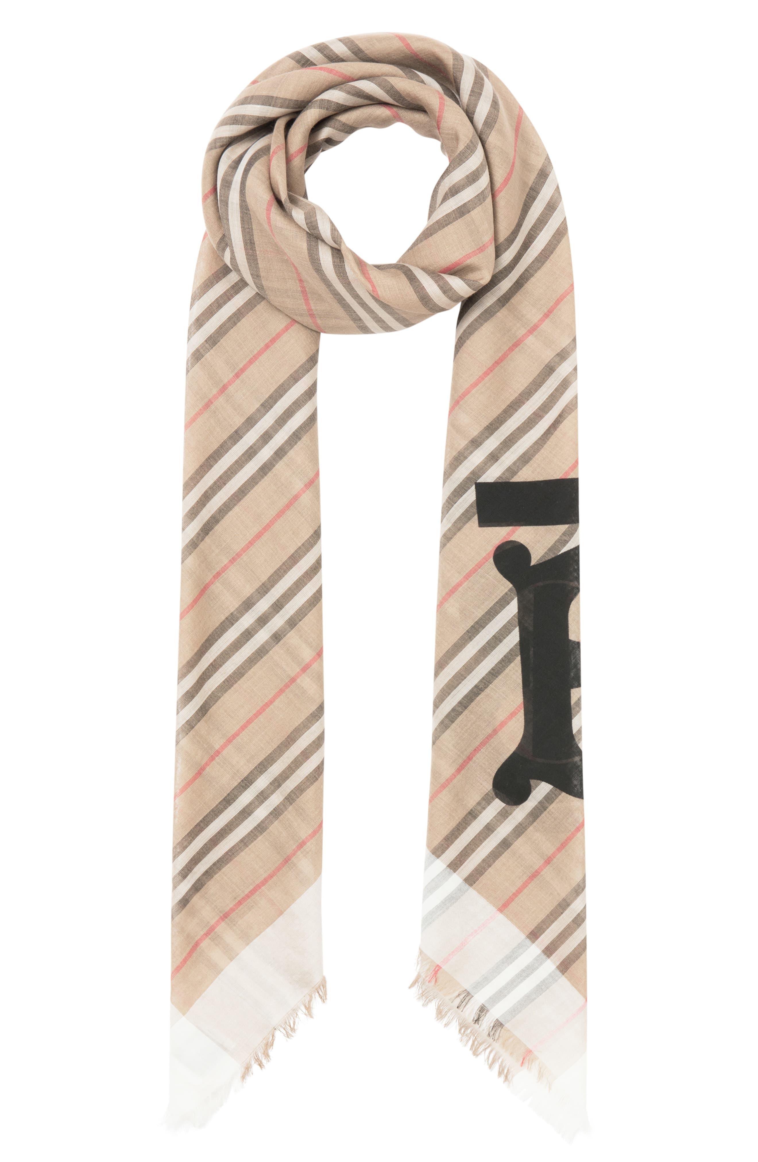 Burberry Tb Monogram Heritage Stripe Scarf in Natural - Lyst