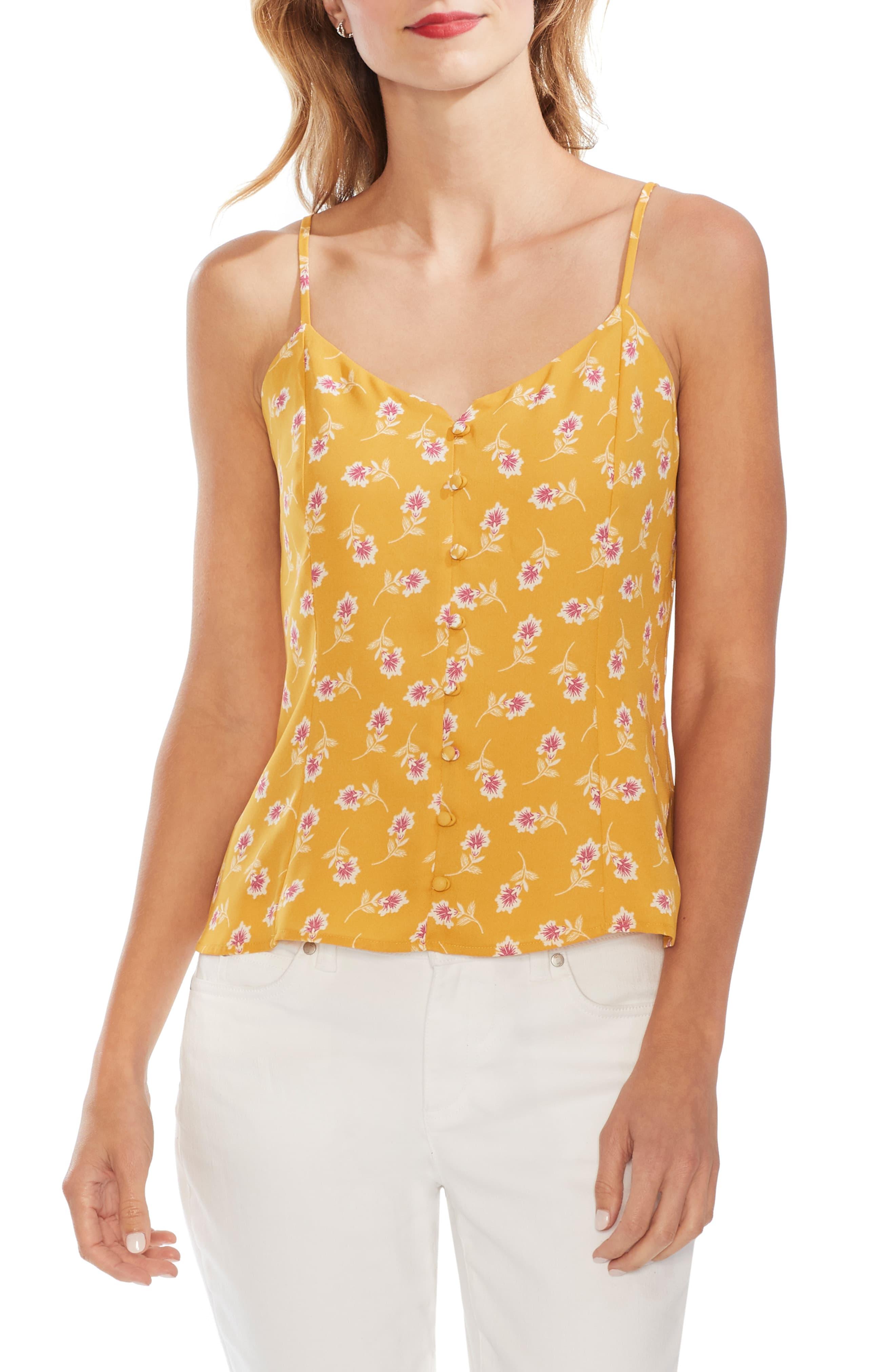 Vince Camuto Ditsy Floral Print Button Front Camisole in Yellow - Lyst