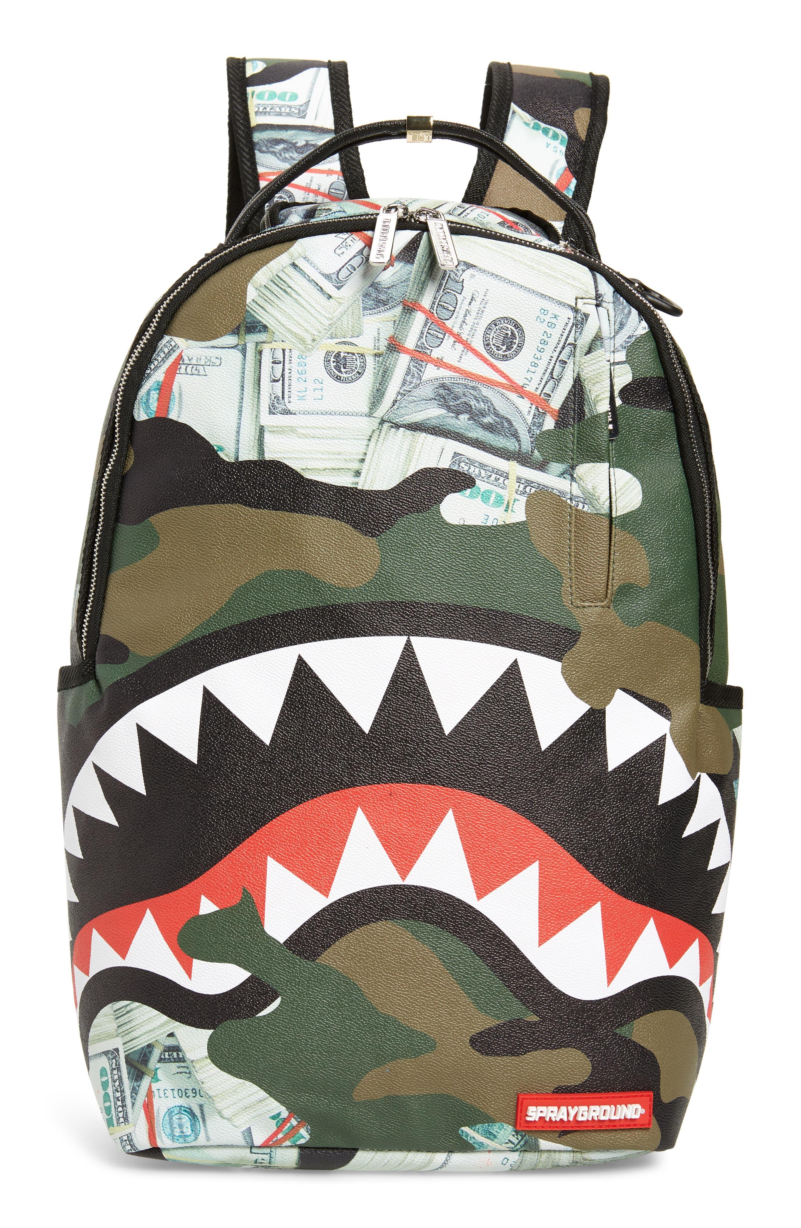 Sprayground Money Camo Shark Faux Leather Backpack in Green for Men - Lyst