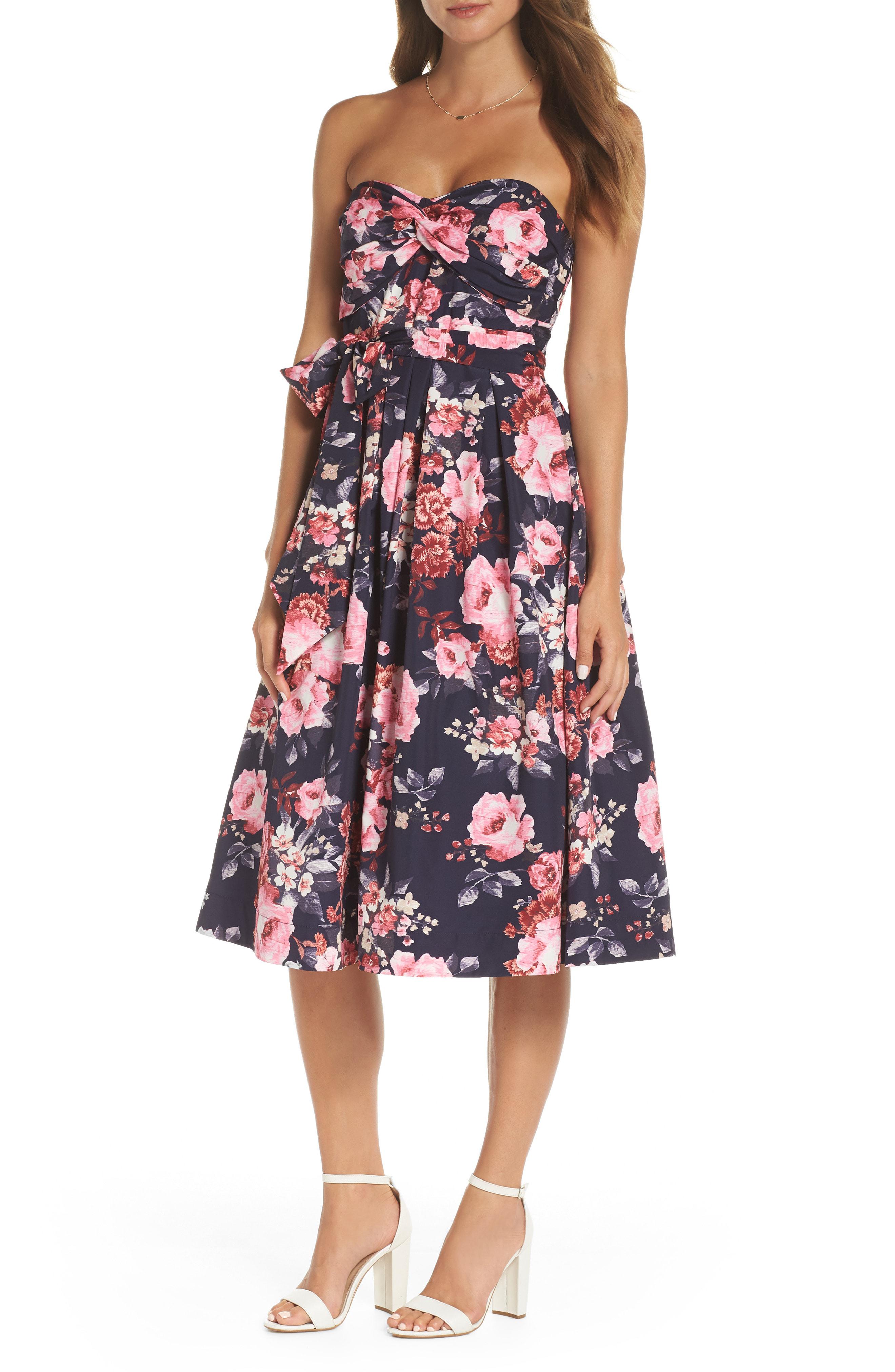 Lyst Nordstrom 1901 Fl Strapless Midi Dress In Pink Nordstrom Women S Pink 1901 Fl Strapless Midi Dress