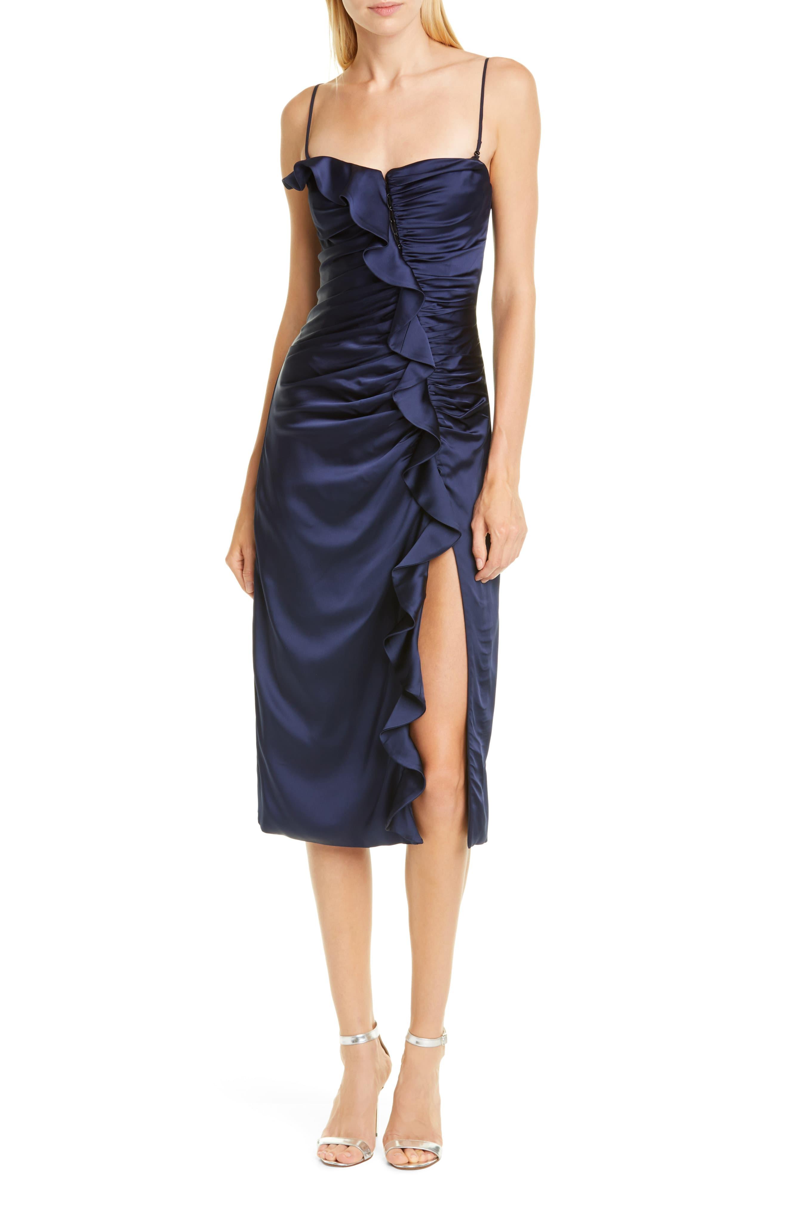 Jonathan Simkhai Satin Ruffle Bustier Dress in Midnight (Blue) - Lyst