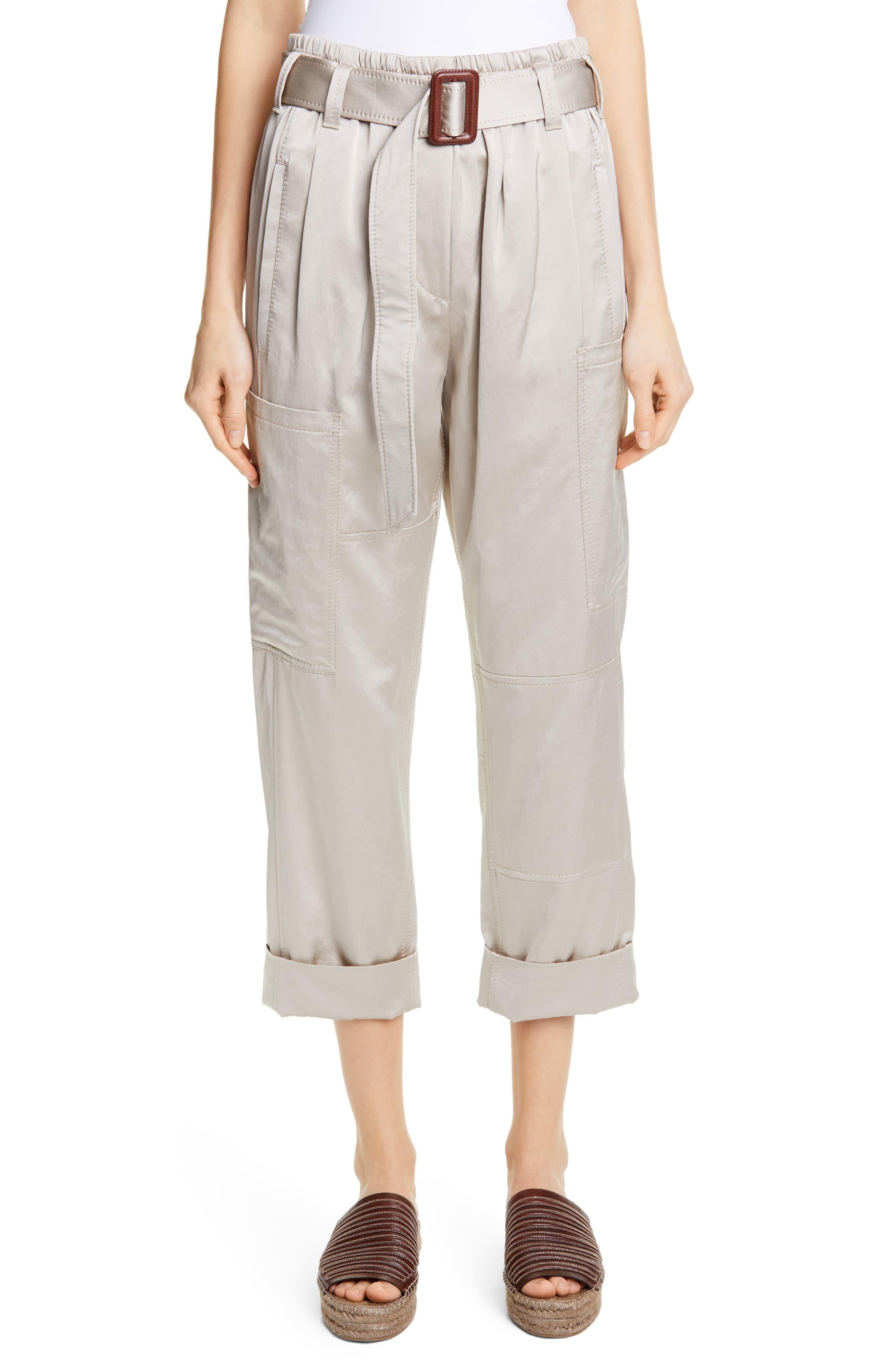 Brunello Cucinelli Belted Satin Cargo Pants in Gray - Lyst