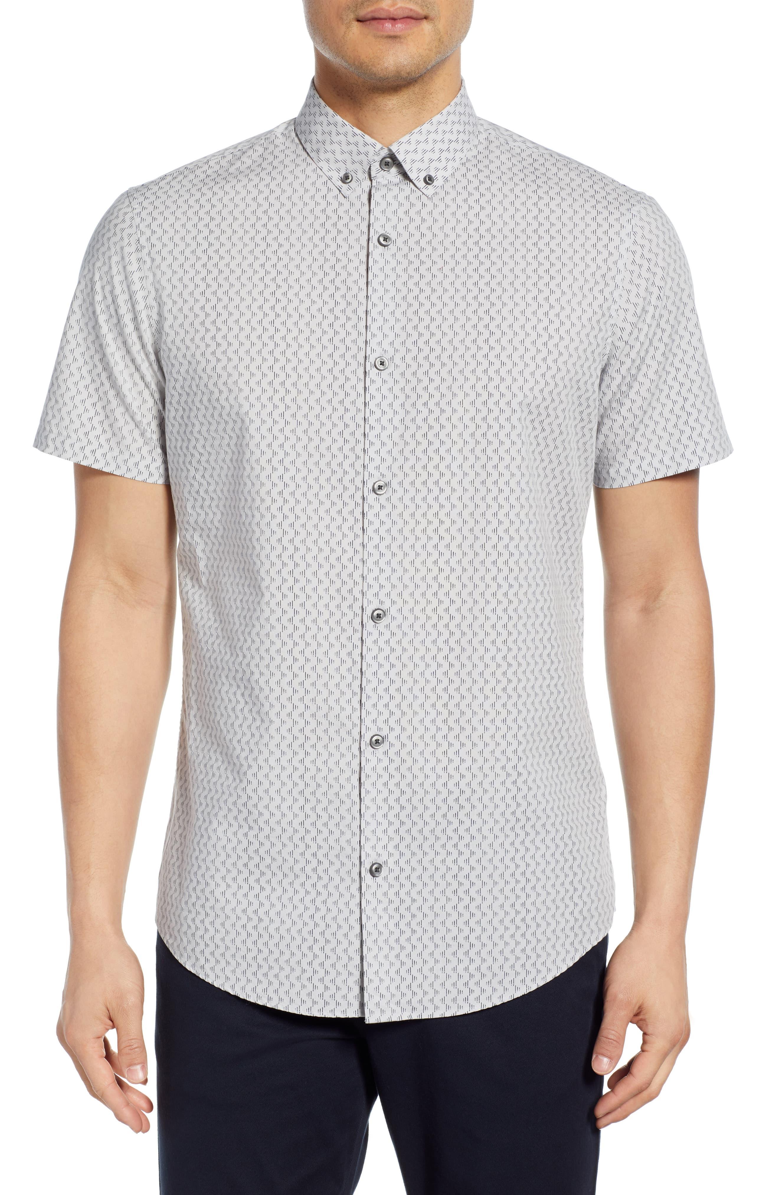 Calibrate Slim Fit Short Sleeve Button-down Sport Shirt in Gray for Men ...