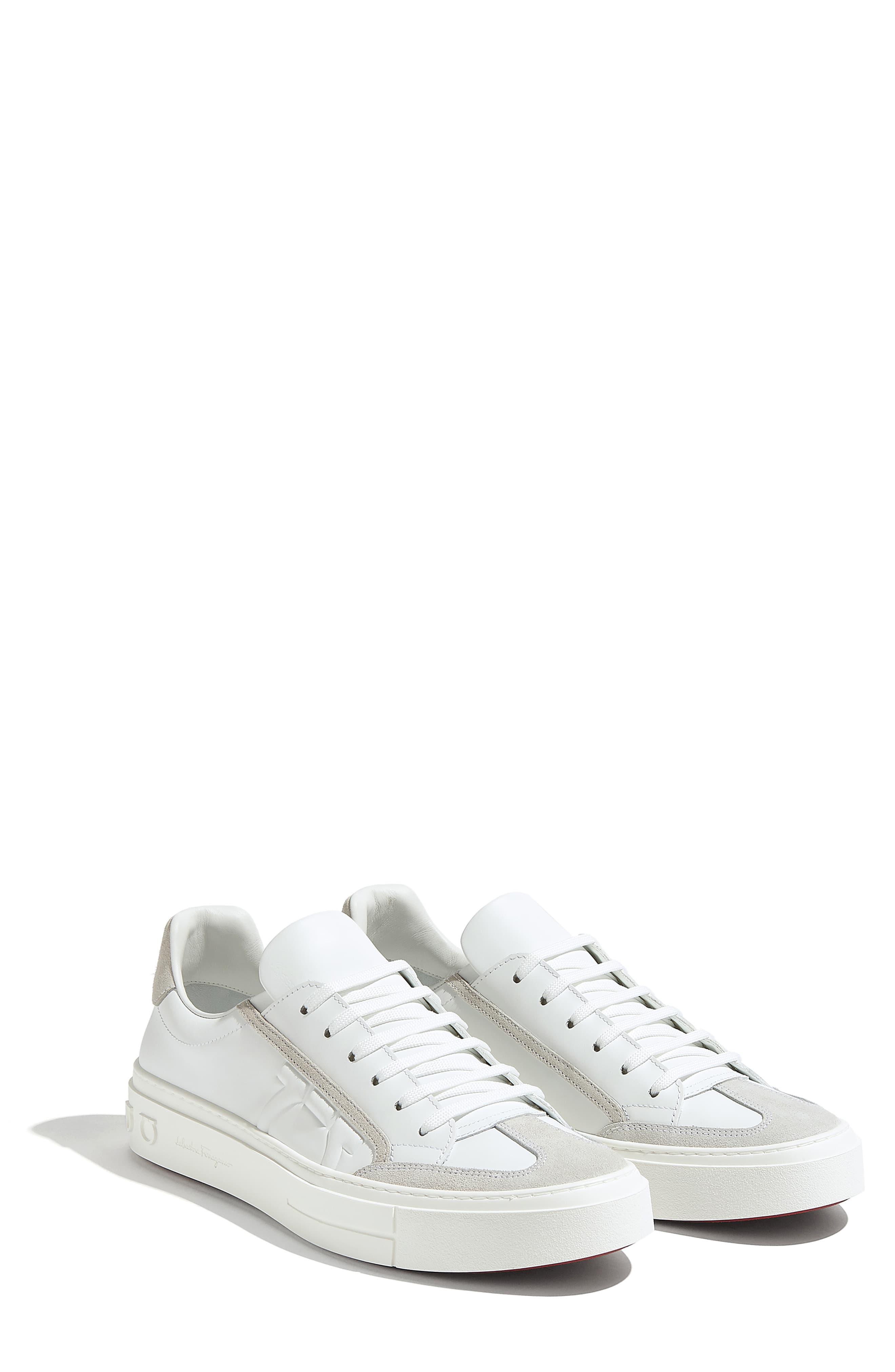 salvatore ferragamo men's borg gancini leather sneakers