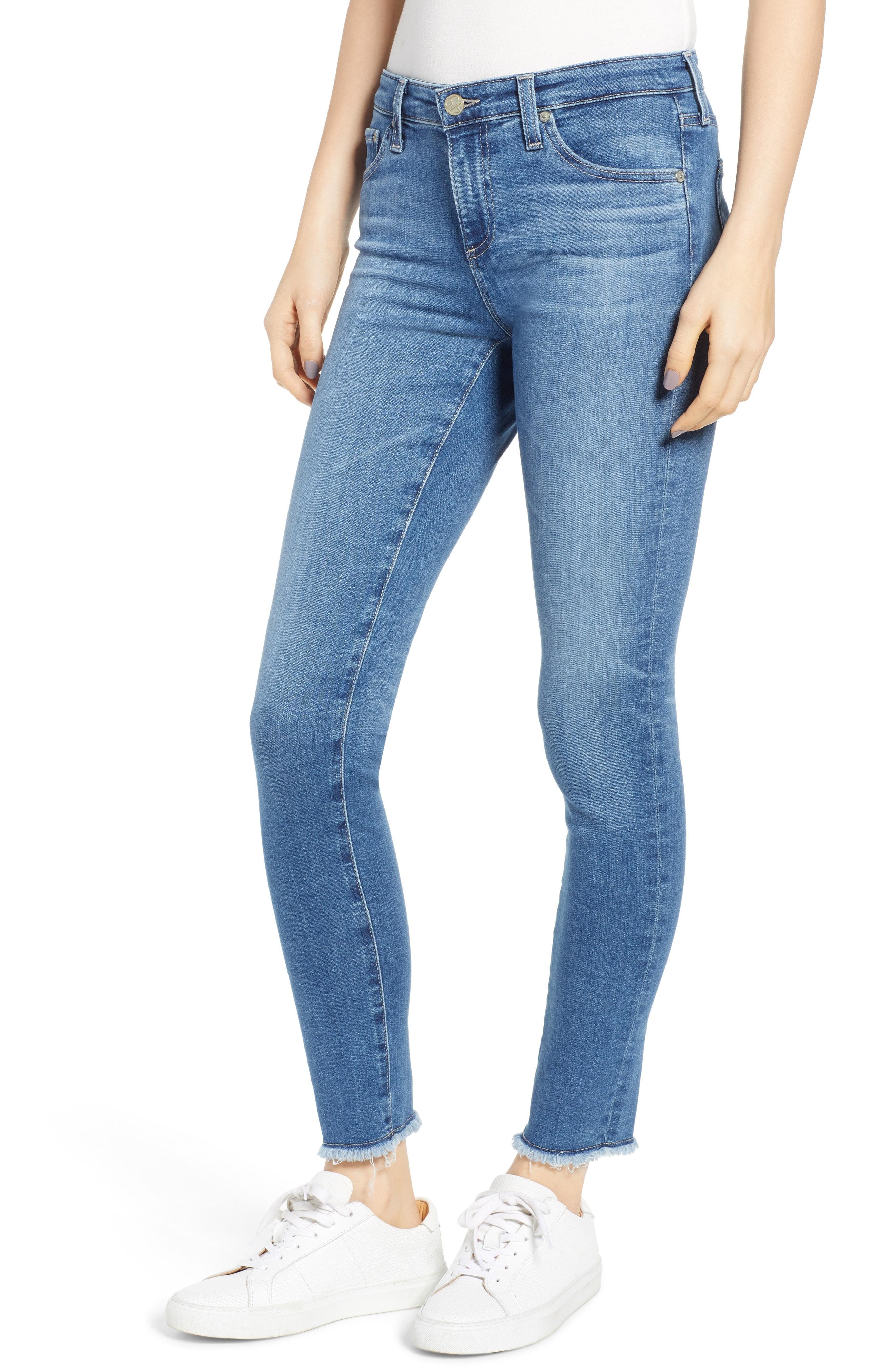 Lyst - AG Jeans The Legging Frayed Ankle Super Skinny Jeans in Blue