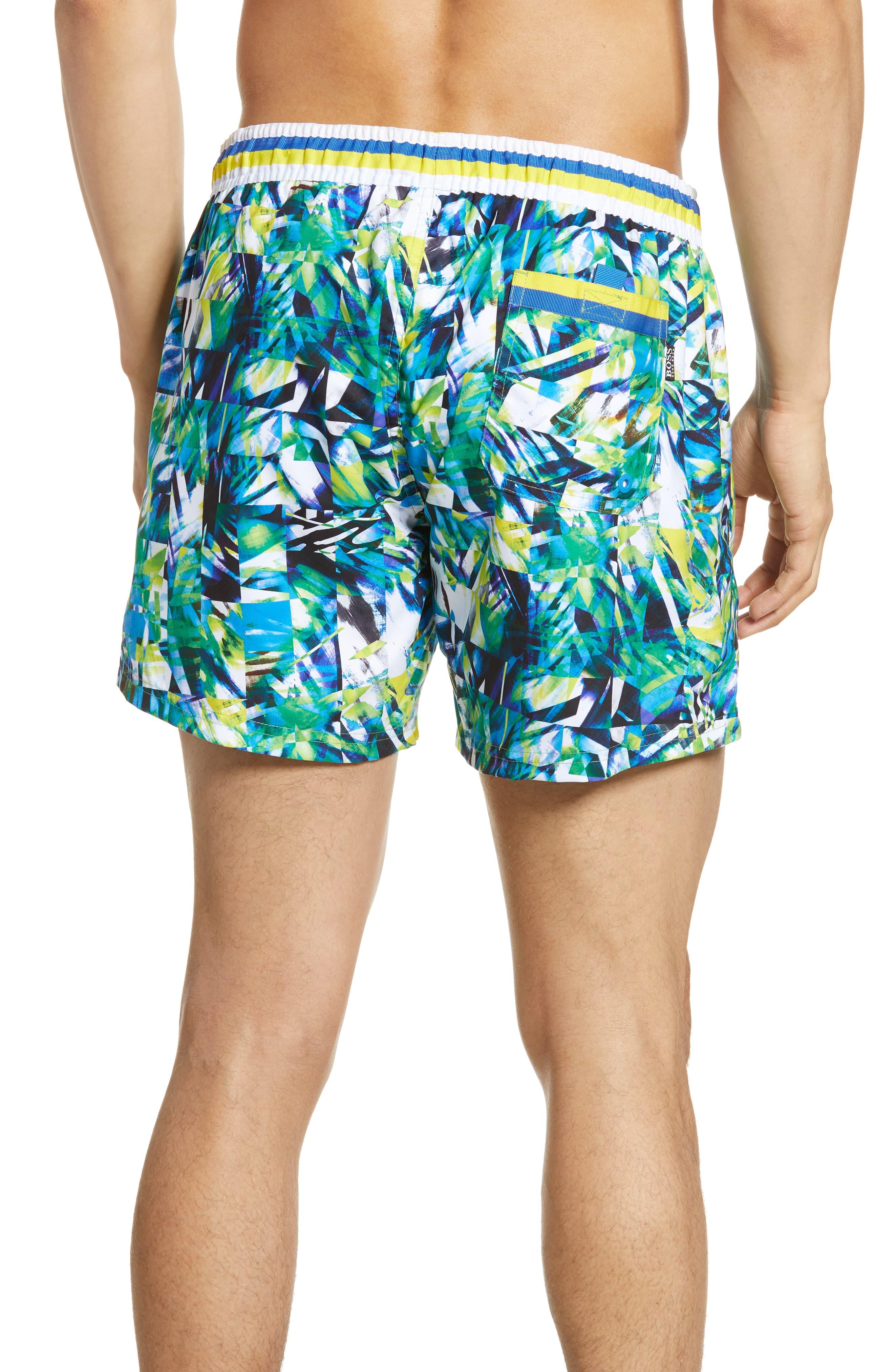 HUGO Mandarin Fish Print Swim Trunks in Blue for Men - Lyst