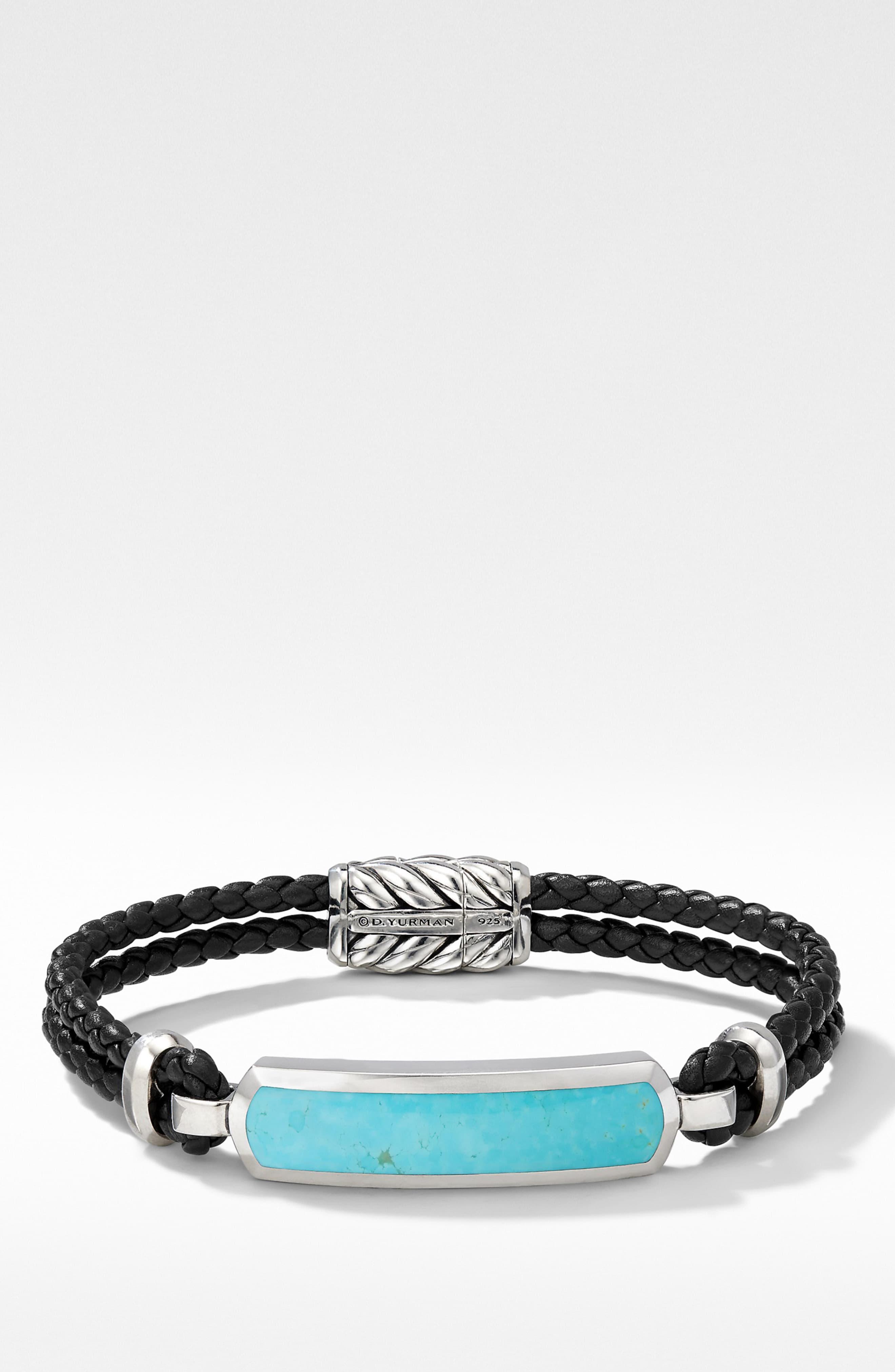 David Yurman Exotic Stone Bar Station Leather Bracelet With Red Agate