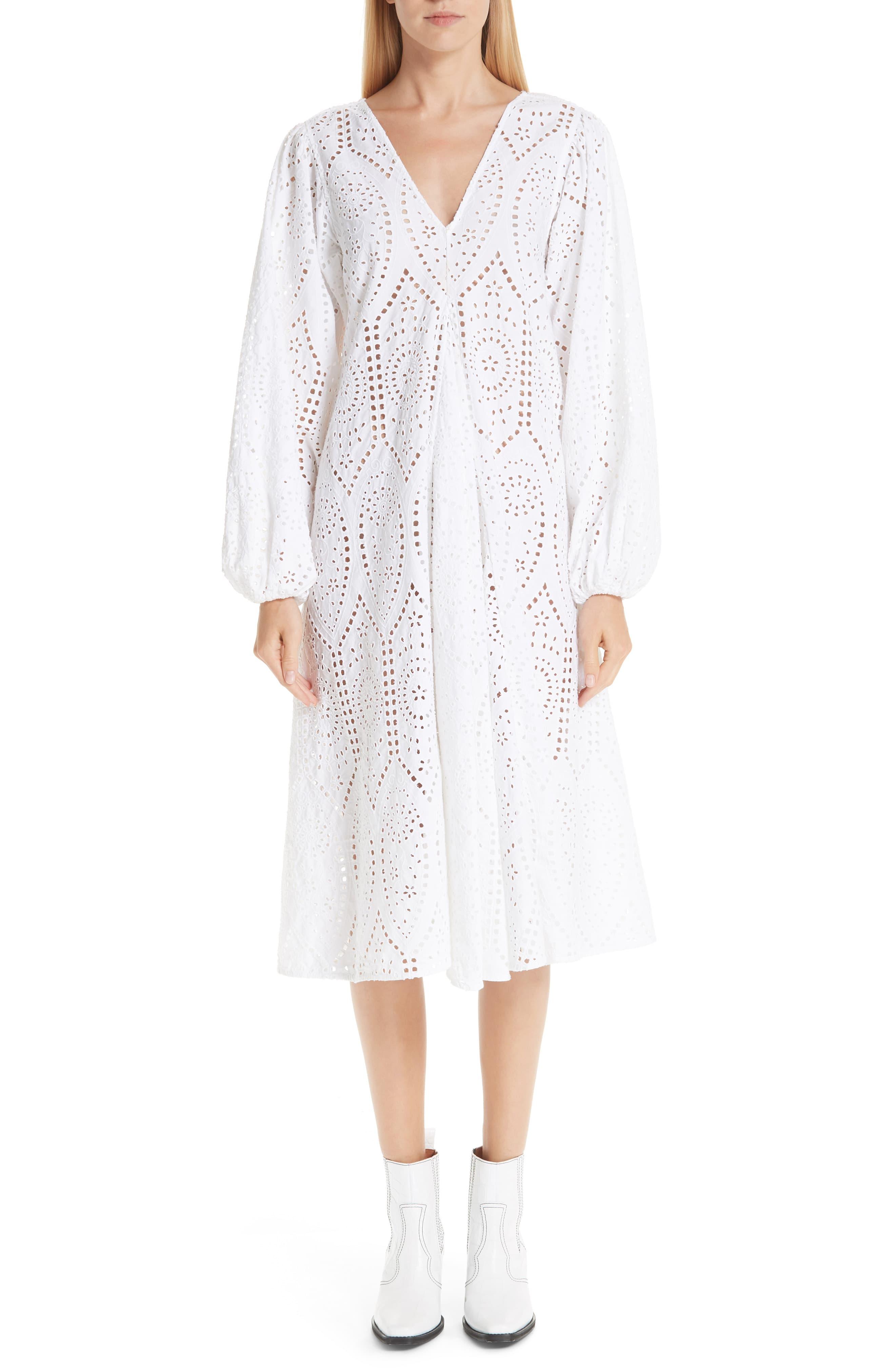 Ganni Broderie Anglaise Dress in White - Lyst