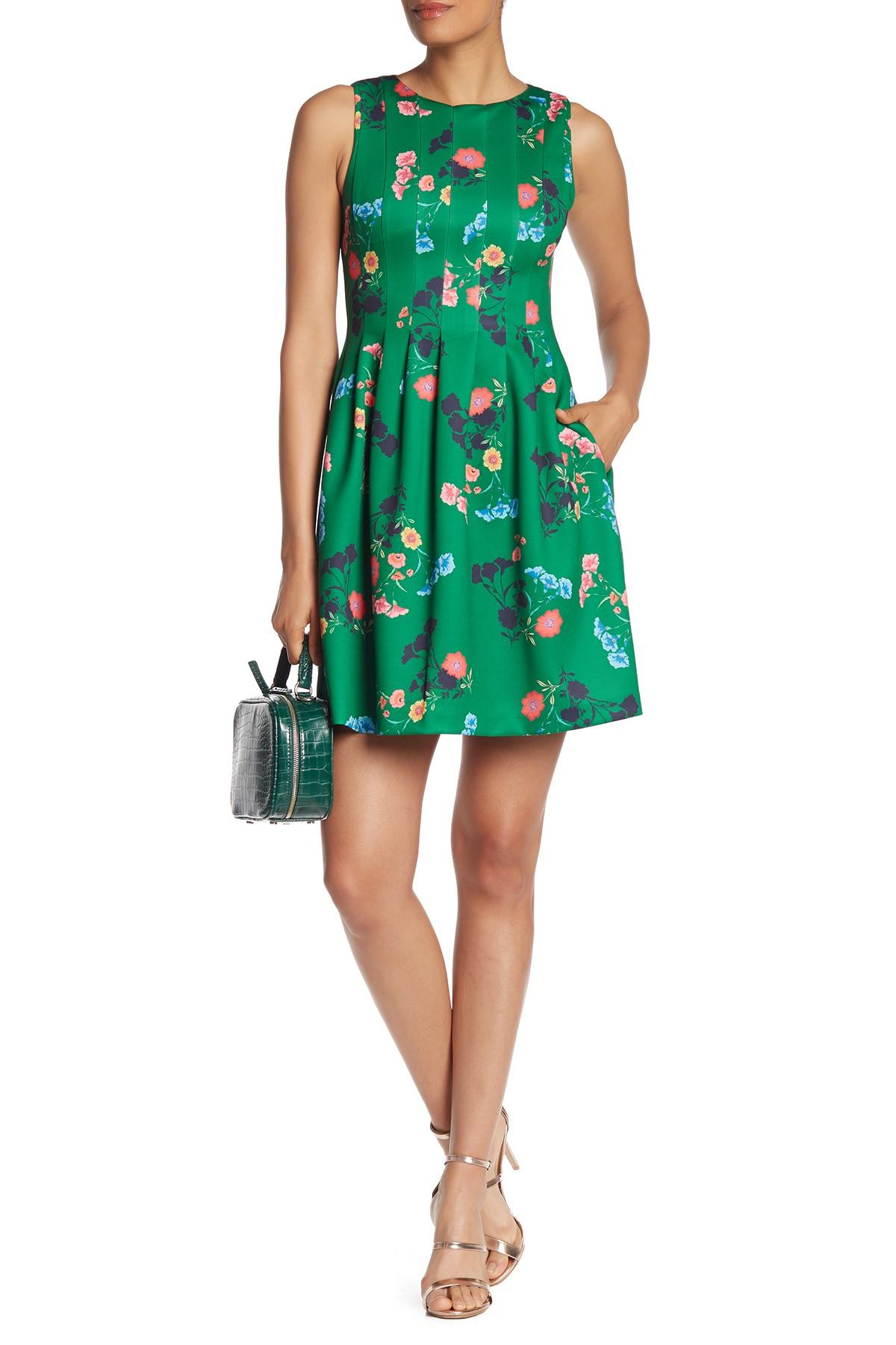 Vince Camuto Floral Fit And Flare Scuba Dress In Green Lyst 