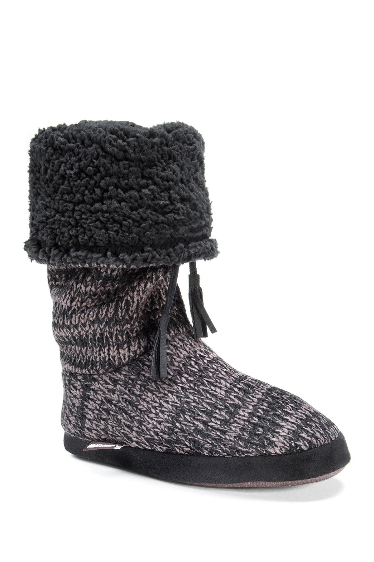Muk luks Tall Grace Marled Knit Tie Faux Fur Lined Boot Slipper in