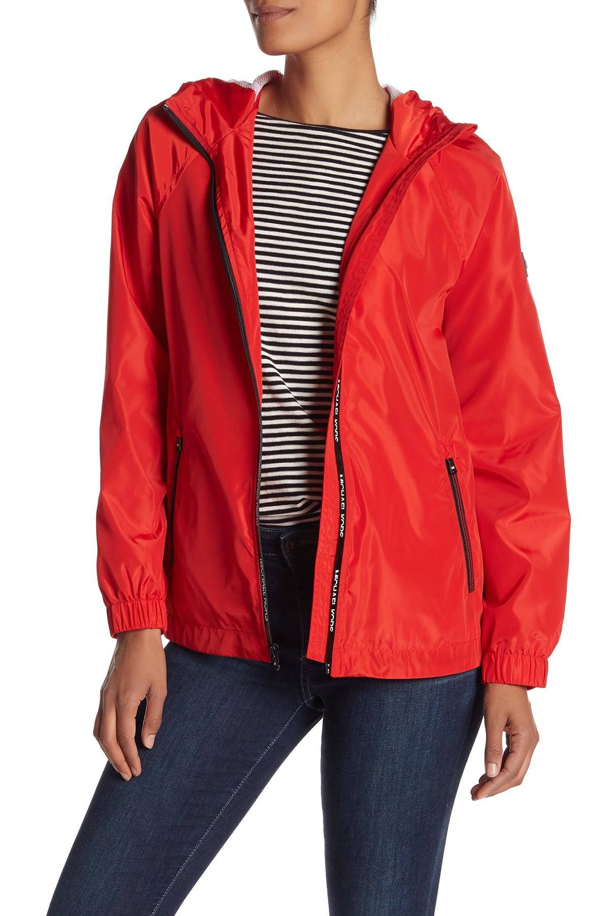 MICHAEL Michael Kors Hooded Windbreaker in Red - Lyst