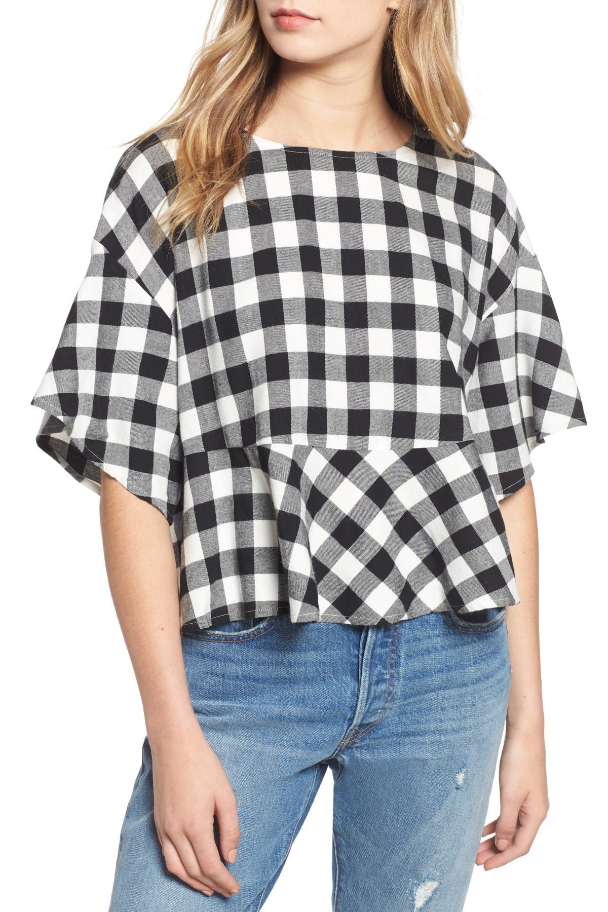 womens plaid peplum top