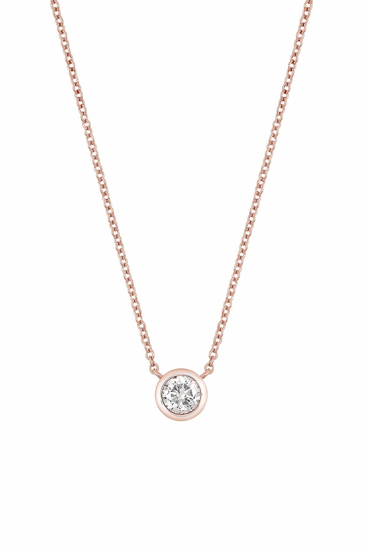 Women S Metallic 14k Rose Gold Bezel Set Diamond Solitaire Pendant Necklace 0 50 Ctw