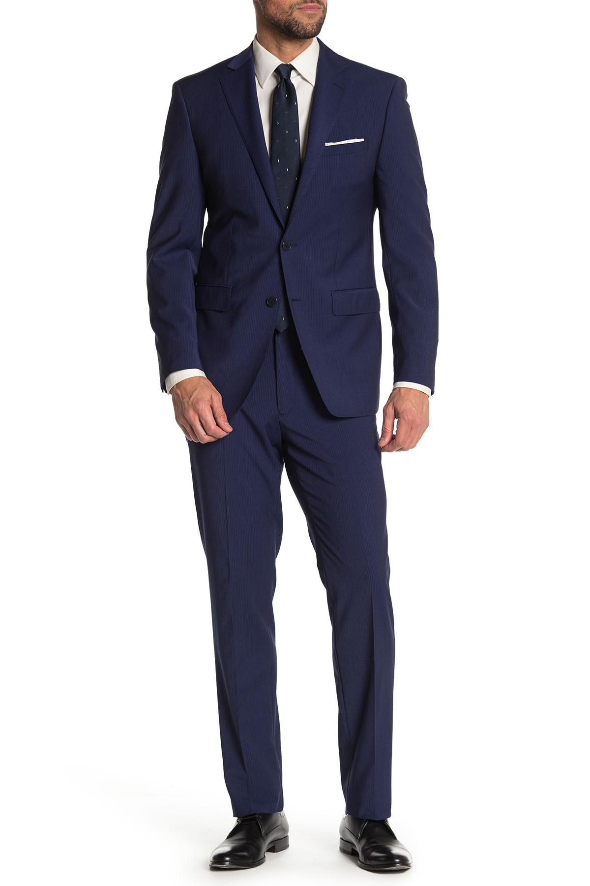 Calvin Klein Wool Blend Mini Stripe Slim Suit in Blue for Men - Lyst