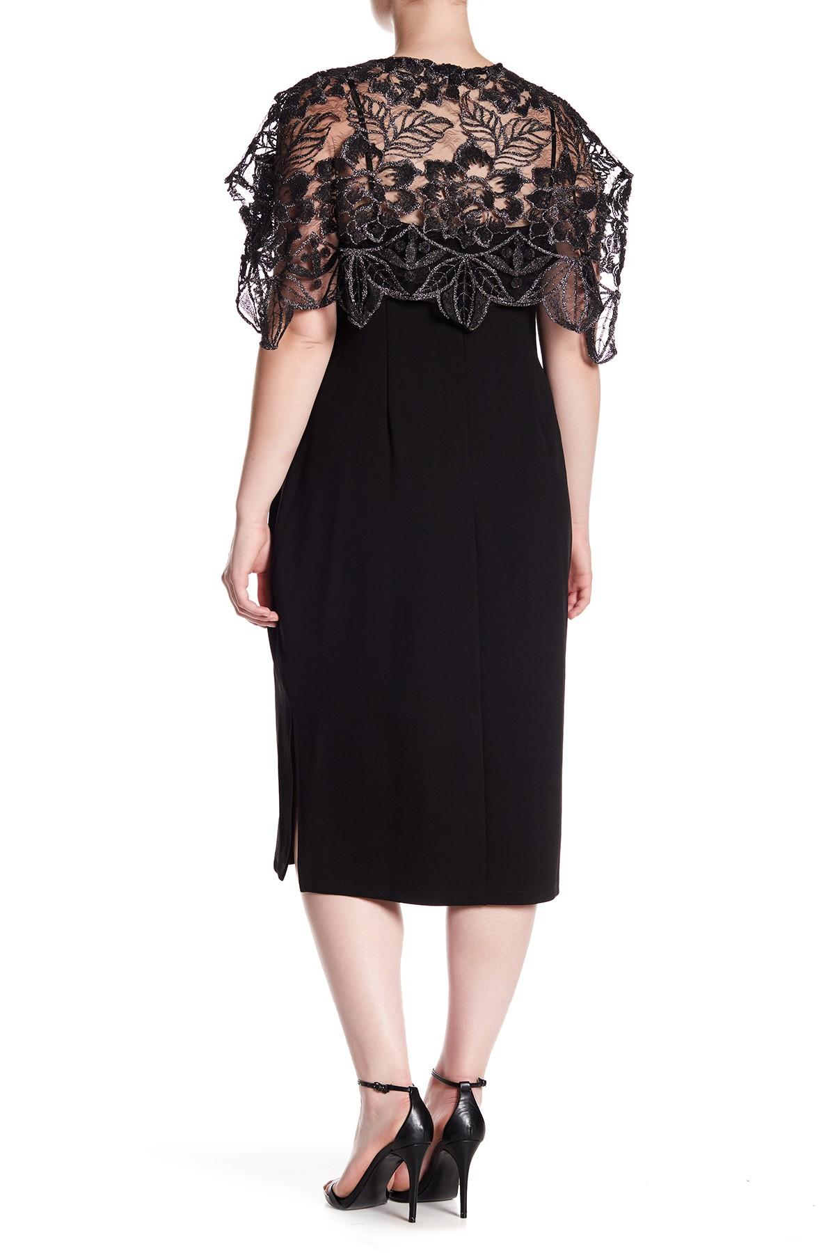 Lyst - Marina Lace Capelet Sheath Dress (plus Size) in Black