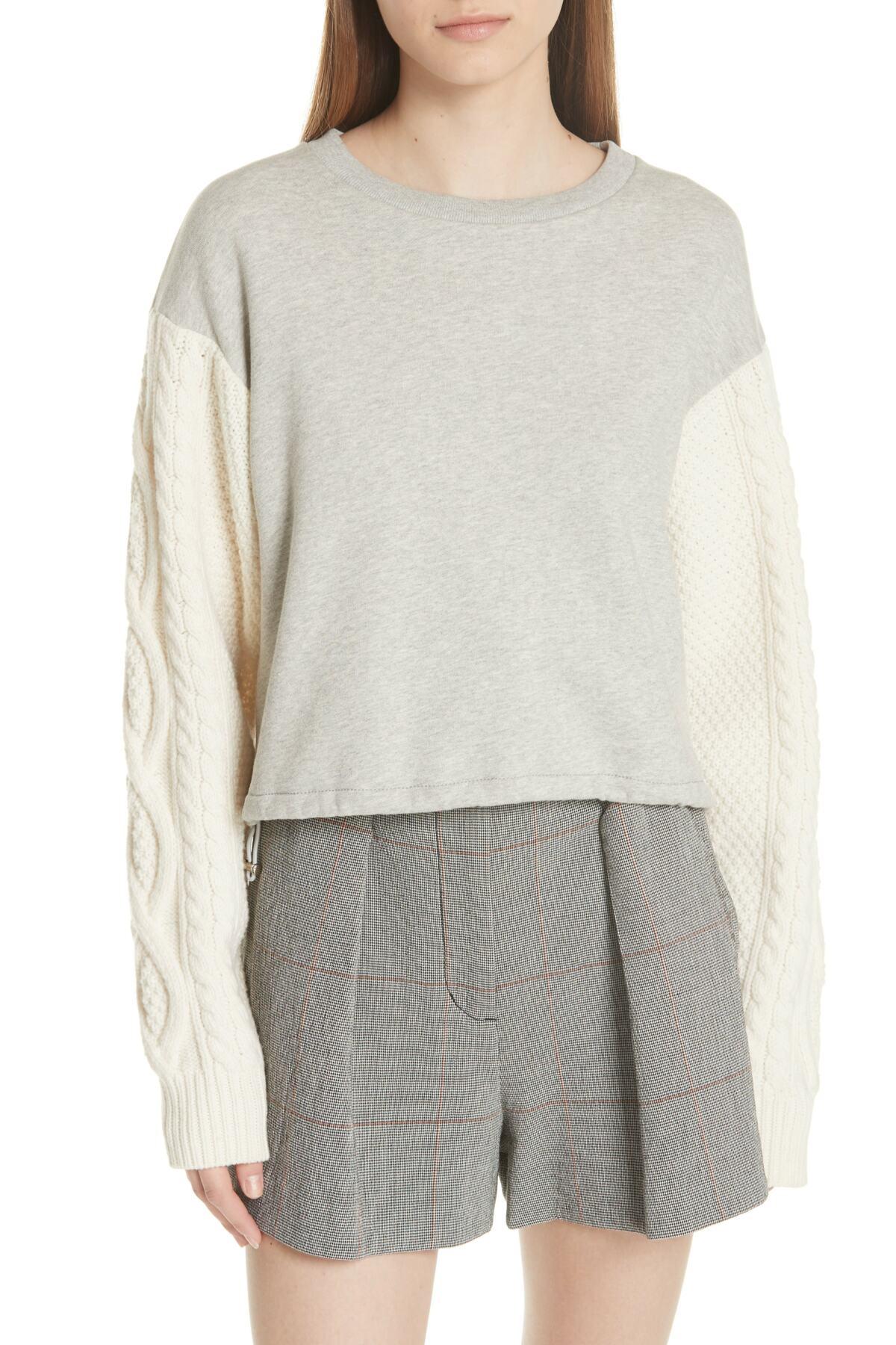 3.1 Phillip Lim Cable Knit Sleeve Sweatshirt in Gray Lyst