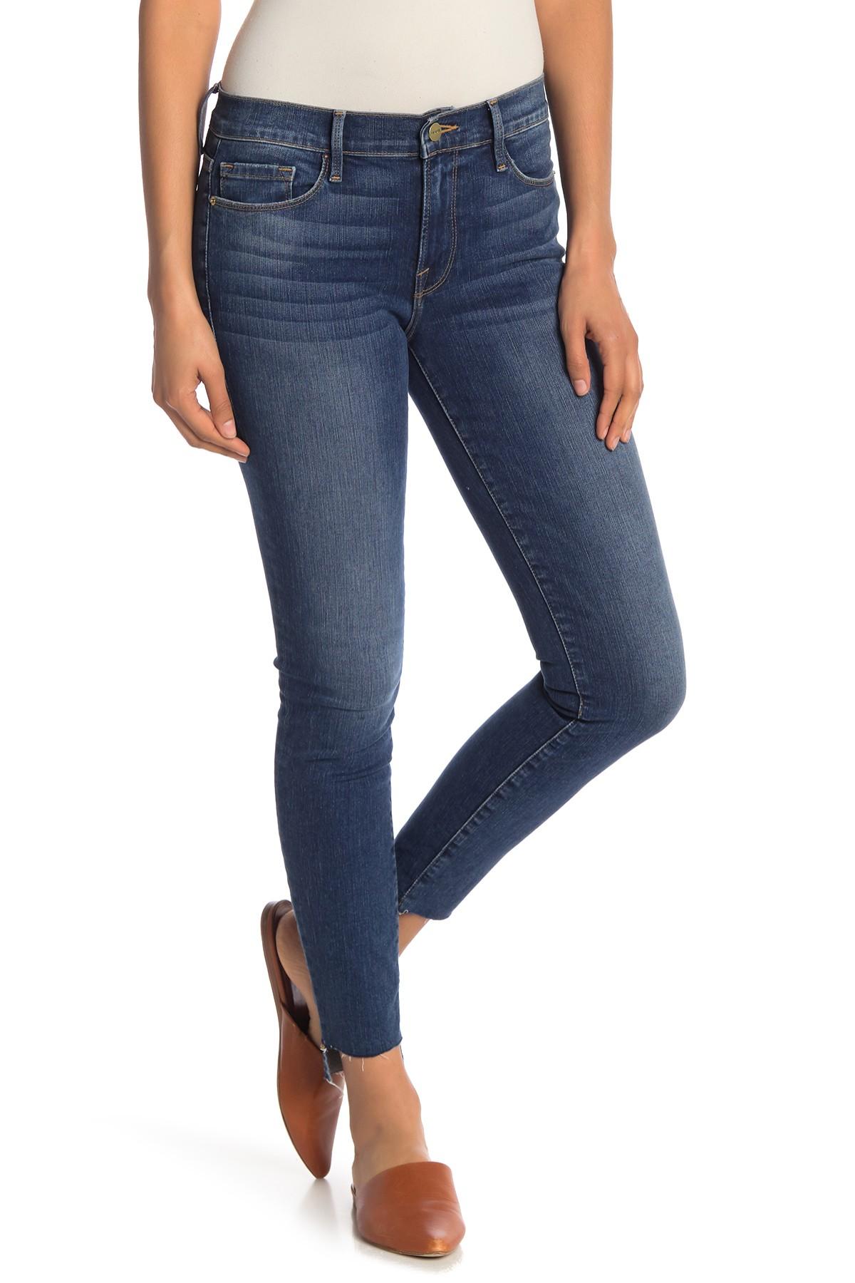 Lyst - FRAME Le Skinny De Jeanne Frayed Hem Jeans in Blue