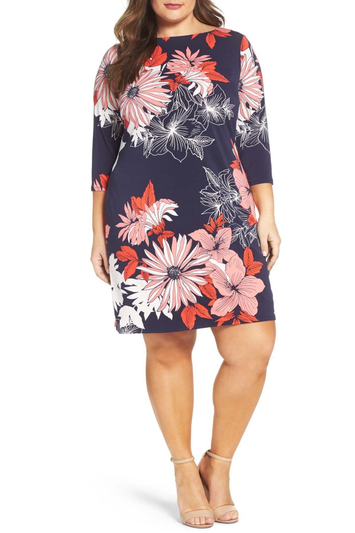 Vince Camuto Floral Crepe Shift Dress (plus Size) in Blue 