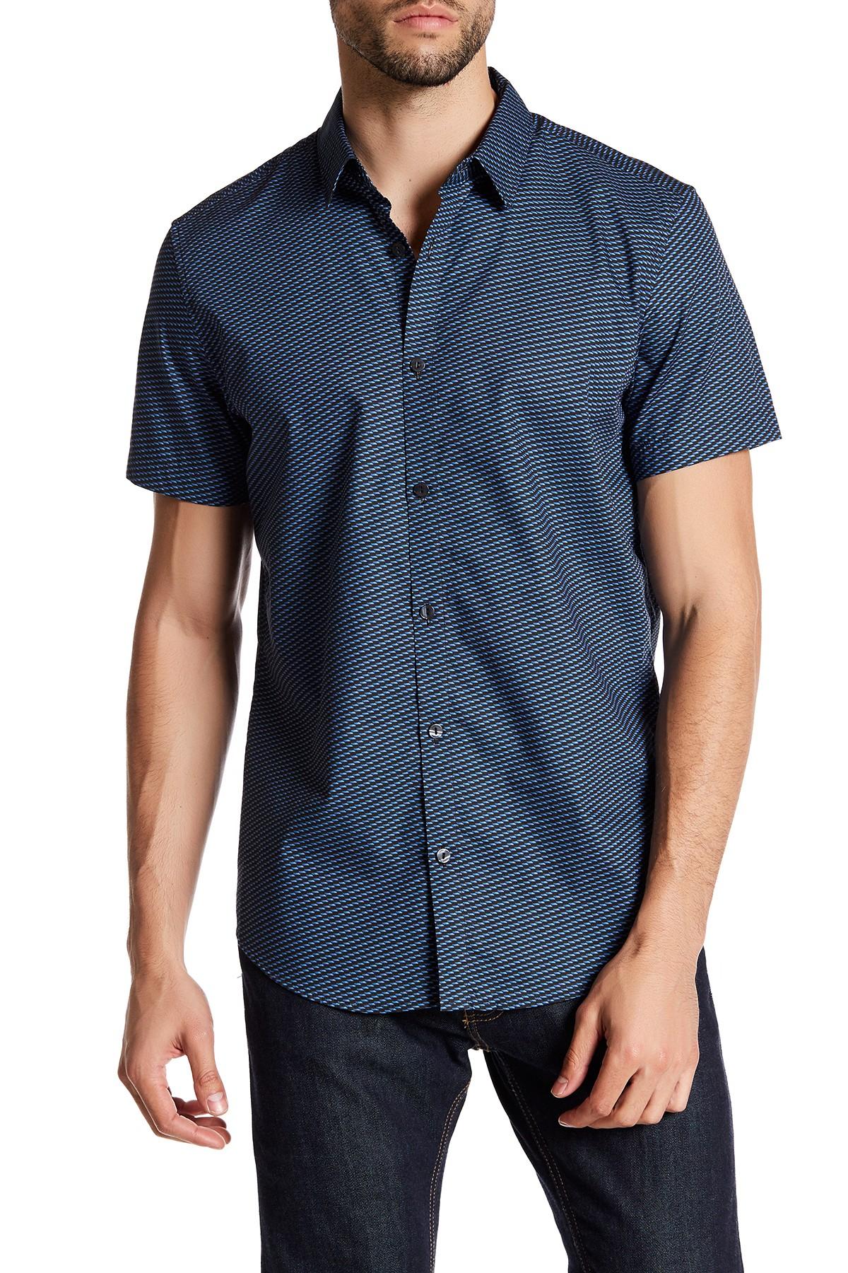 Lyst - Calvin Klein Deco Peak Collar Shirt in Blue for Men