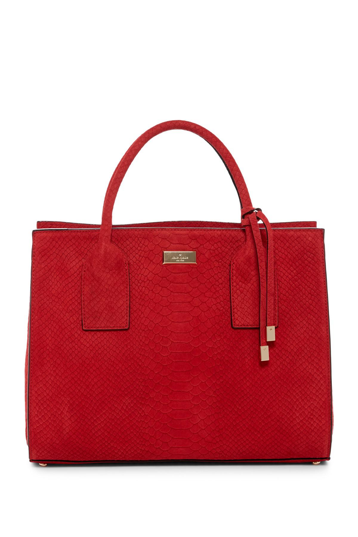 Lyst Kate Spade Meriwether Snake Embossed Suede Tote In Red Gallery