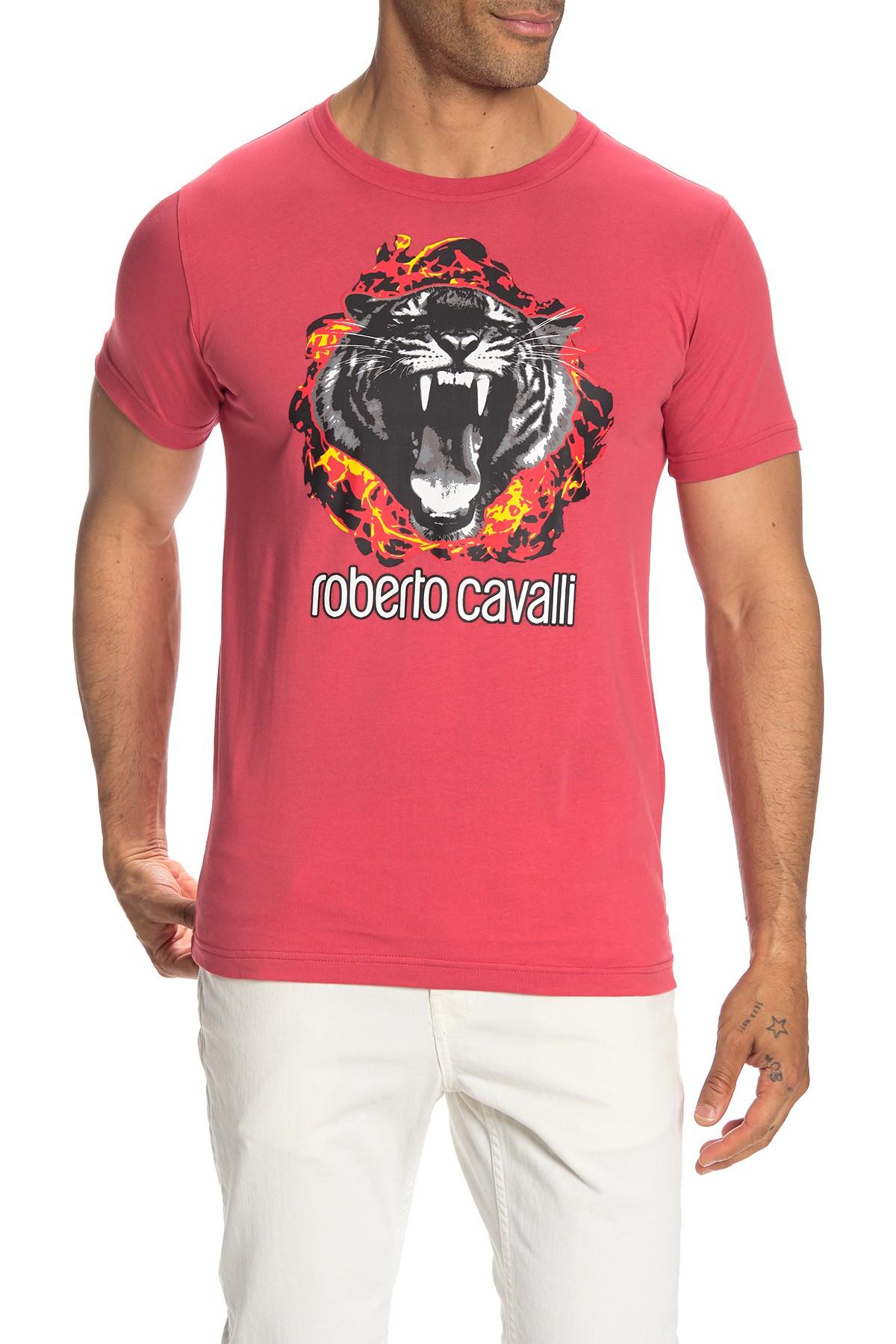 Roberto Cavalli Fire Tiger T-shirt in Red for Men - Lyst