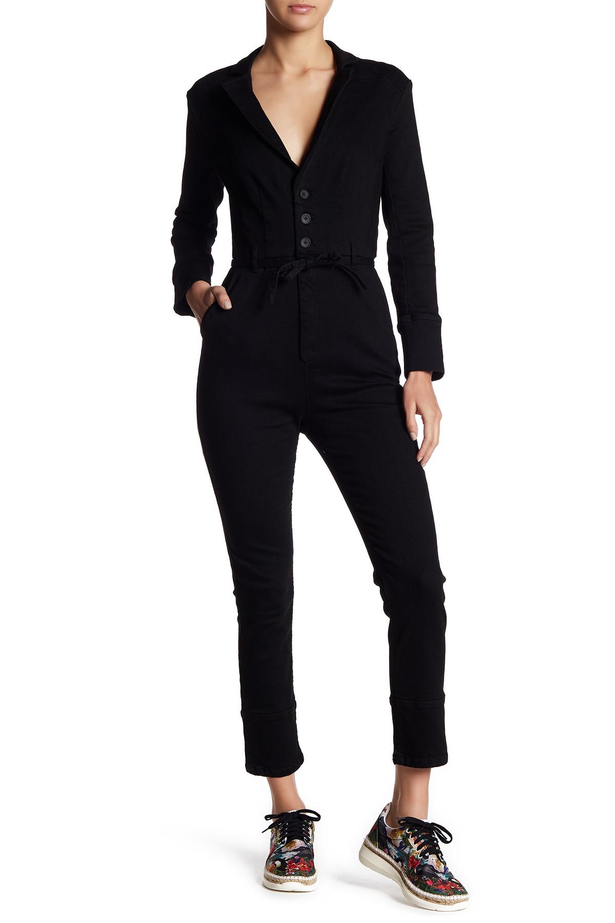 Lyst - Free People Take Me Out Long Sleeve Jumpsuit in Black