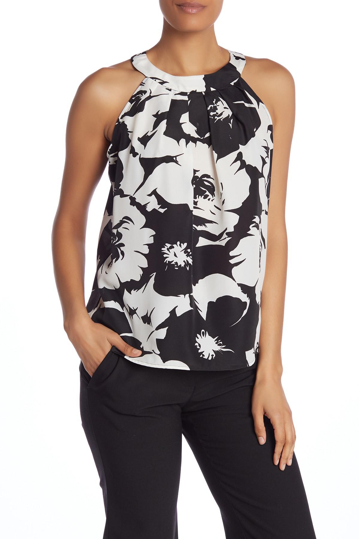 Lyst - Nine West Sleeveless Floral Ruffle Blouse in Black