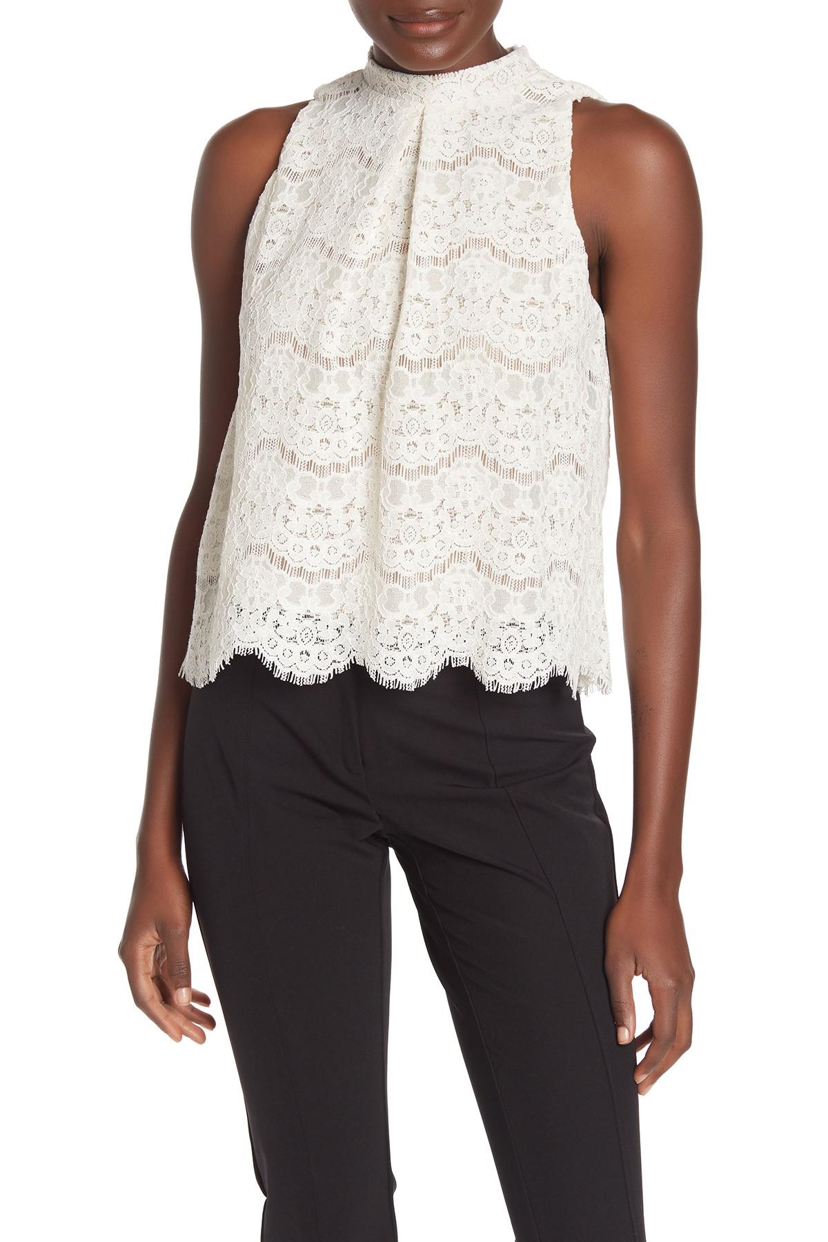 Download Love, Fire Mock Neck Lace Tank Top in White - Lyst