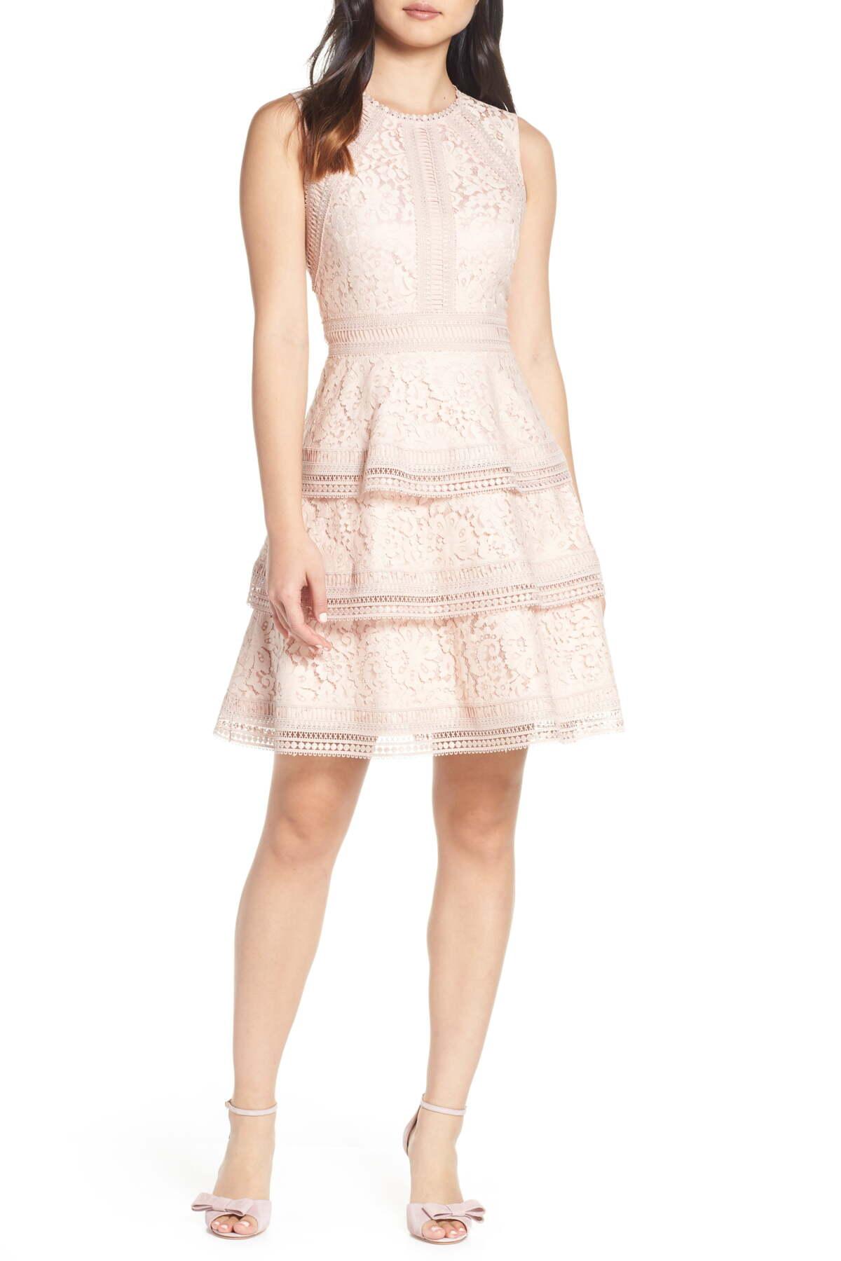 Eliza J Lace Fit & Flare Dress in Blush (Pink) Lyst