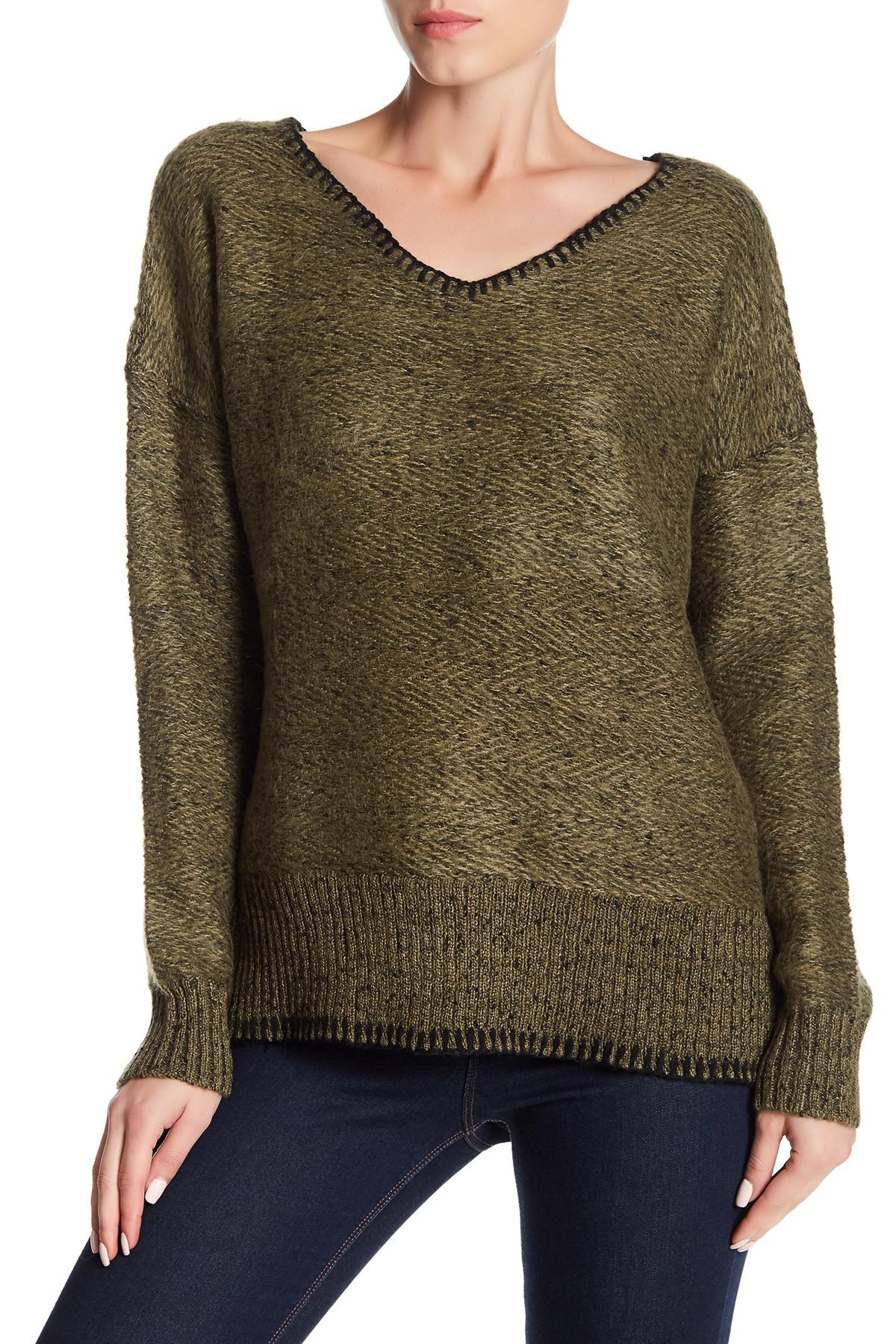 Lyst - Cable & Gauge Long Sleeve Hi-lo Knit Pullover in Green