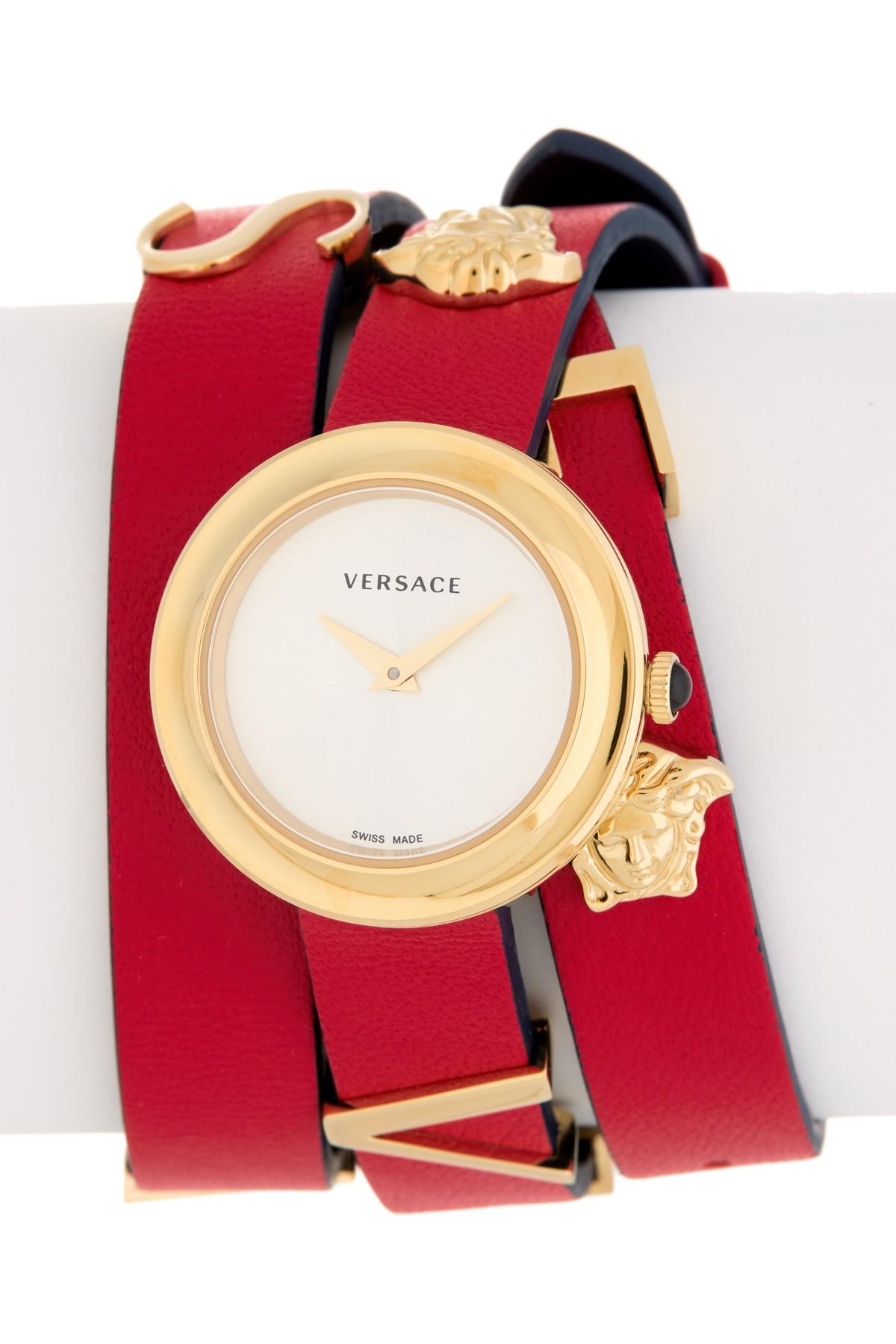 Versace Women's Vflare Wrap Leather Strap Watch, 28mm in Red Lyst