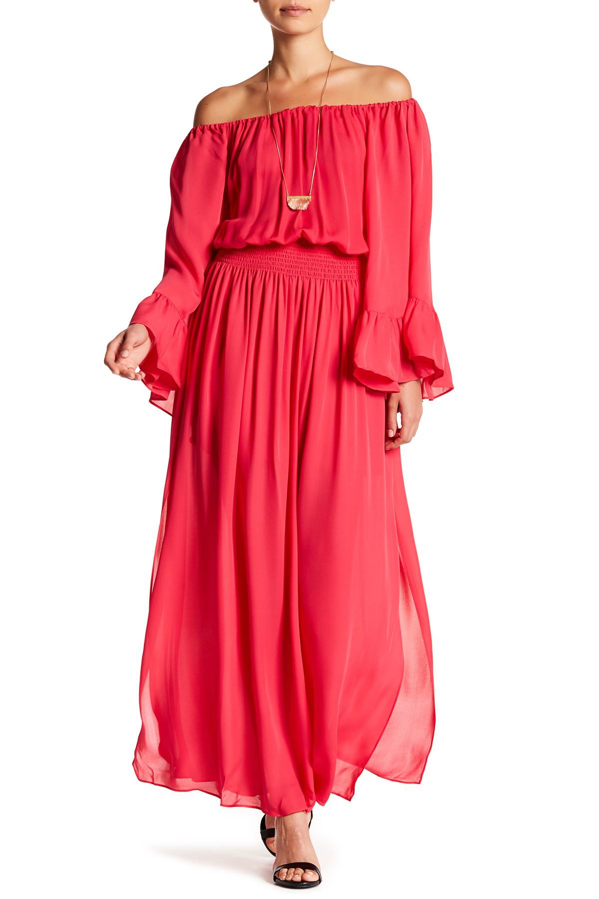 Lyst Nicole Miller Harlow Ruffle Sleeve Smocked Waist Silk Dress Gallery