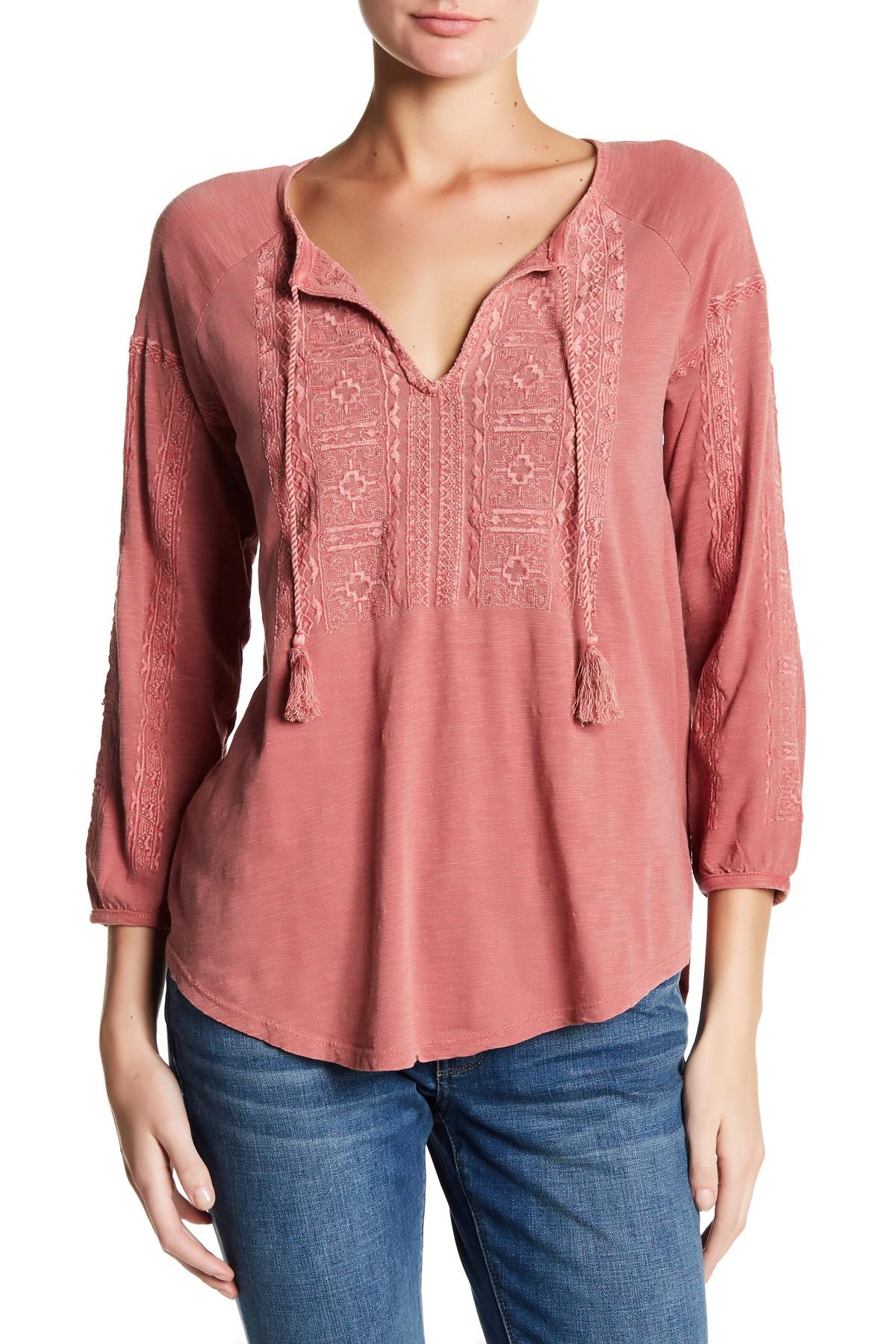 Lucky brand Washed Peasant Blouse in Pink | Lyst