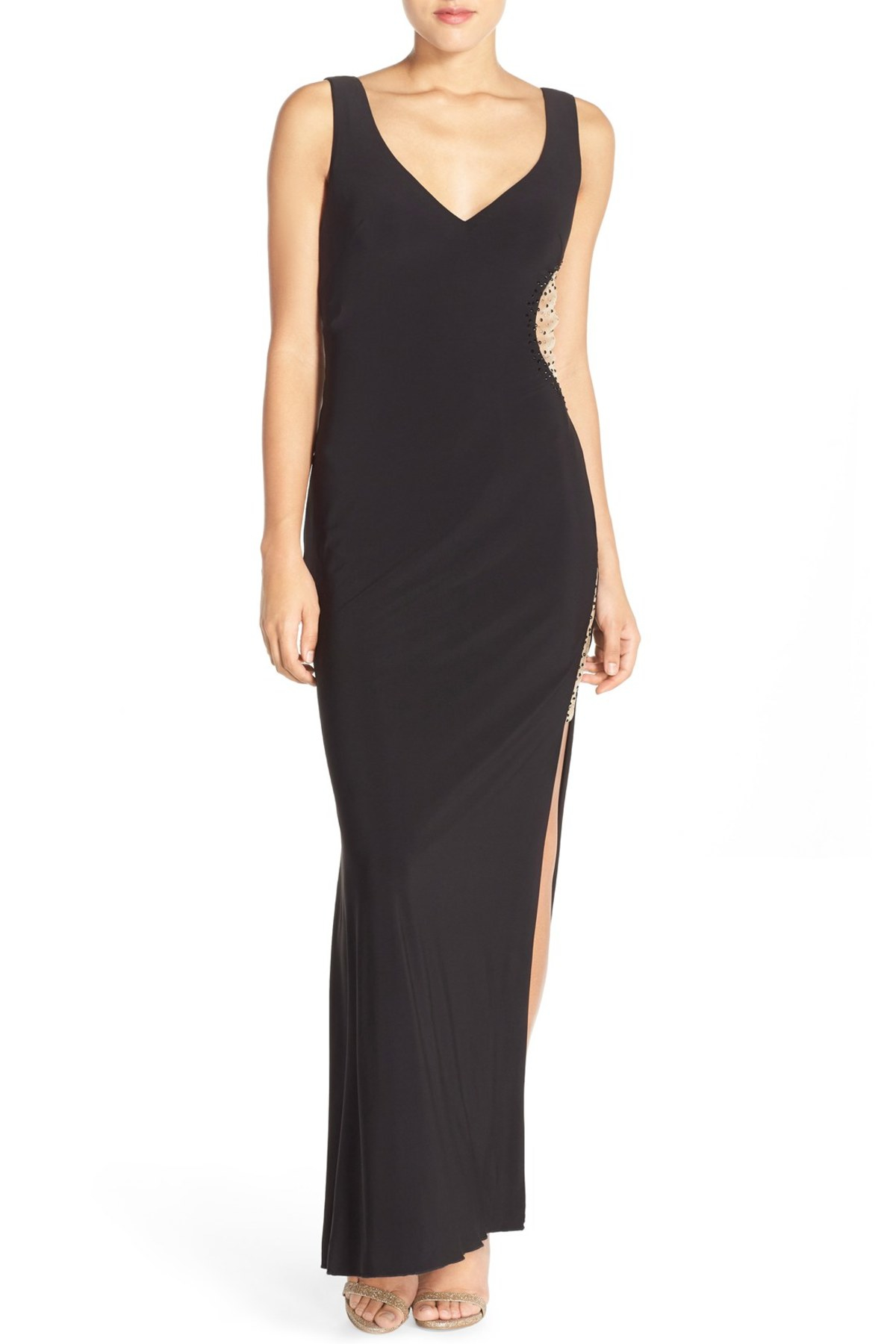 Lyst - Js Collections Embellished Illusion Back Jersey Gown in Black