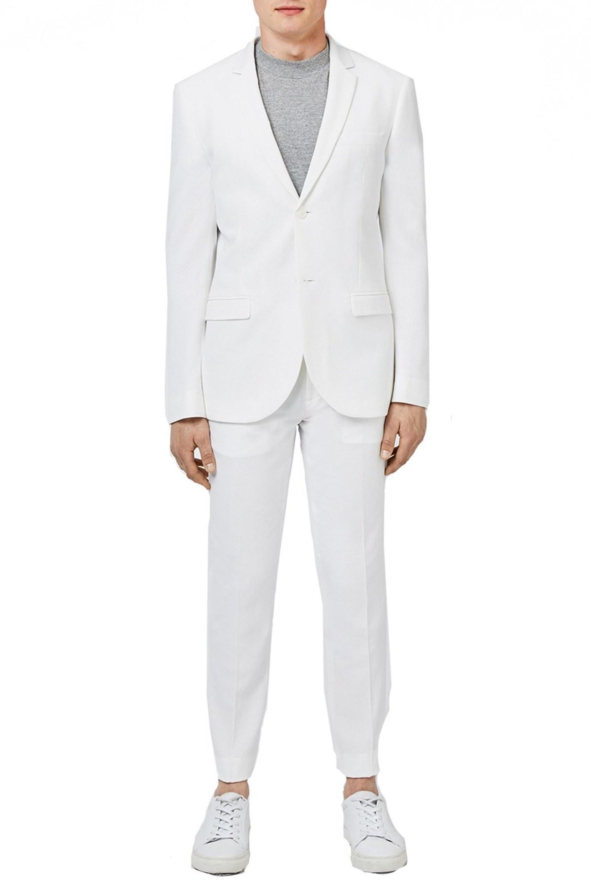 Topman Skinny Fit Seersucker Suit Jacket in White for Men | Lyst