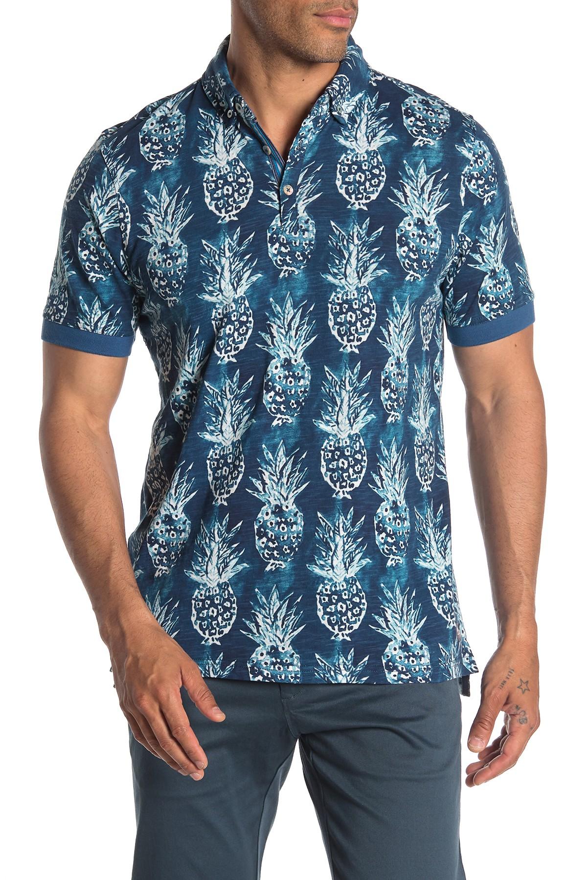 Heritage Short Sleeve Pineapple Print Slub Polo in Blue for Men - Lyst