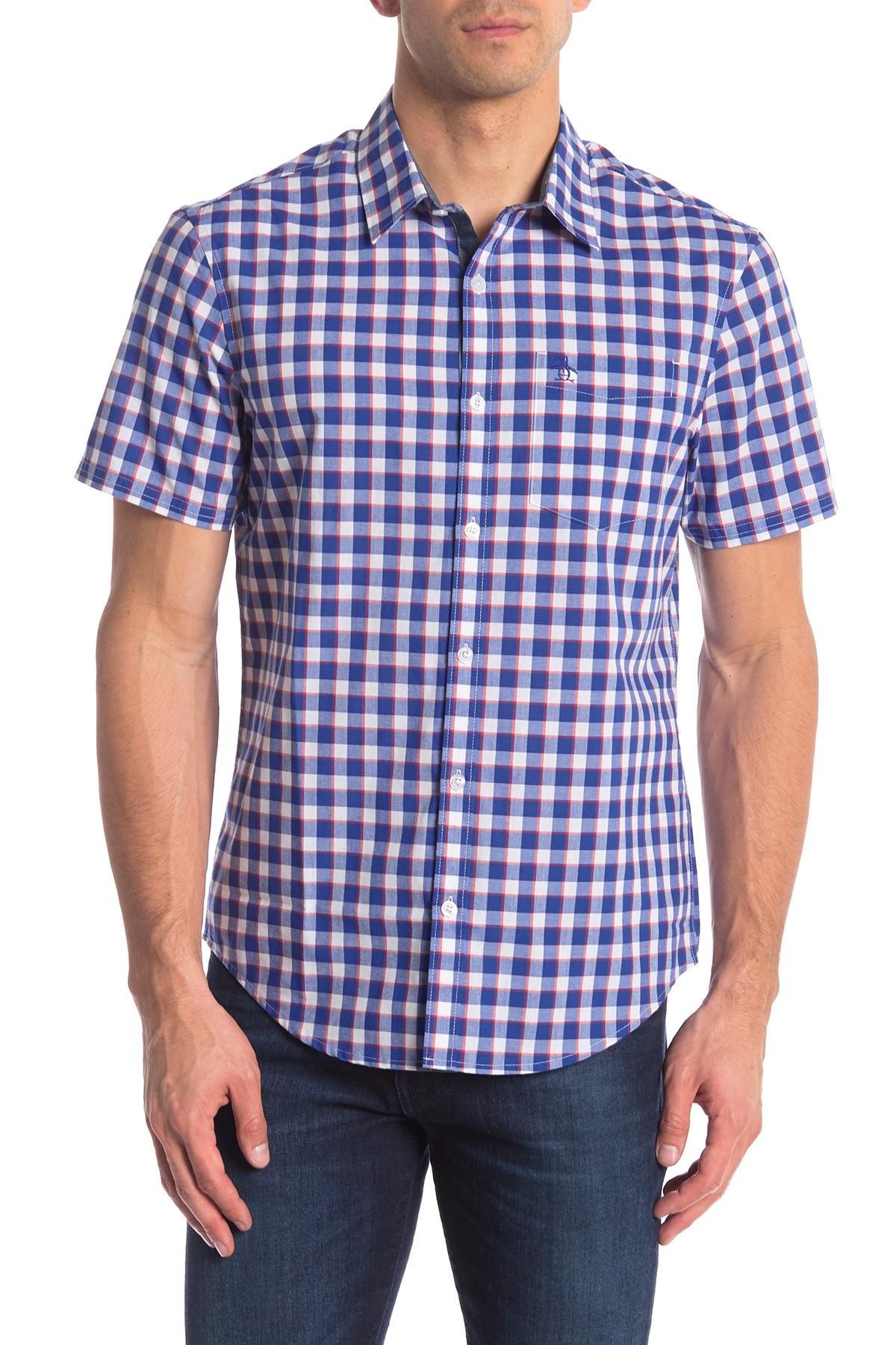 Lyst - Original Penguin Short Sleeve Regular Fit Checkered Shirt in ...