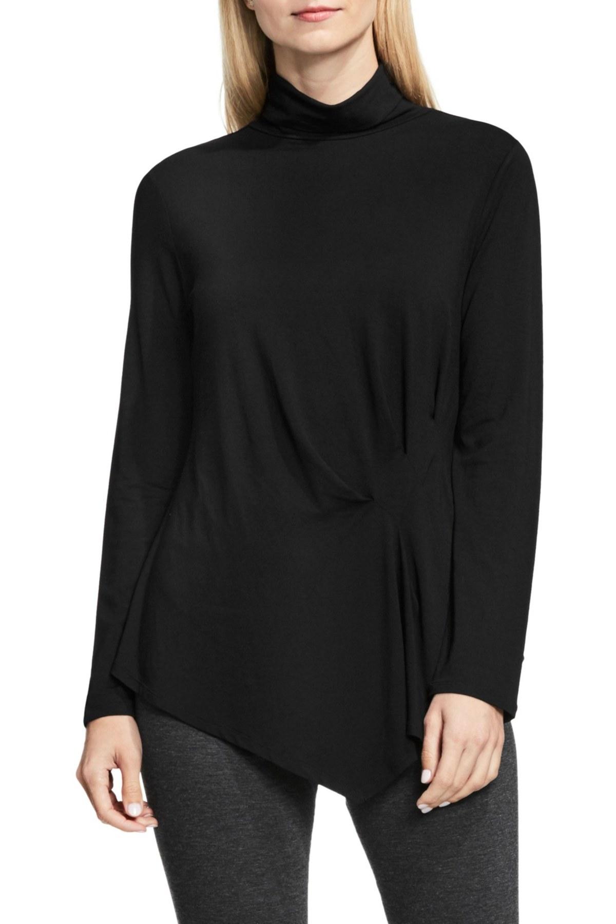 Vince camuto Ruched Side Turtleneck Blouse in Black | Lyst