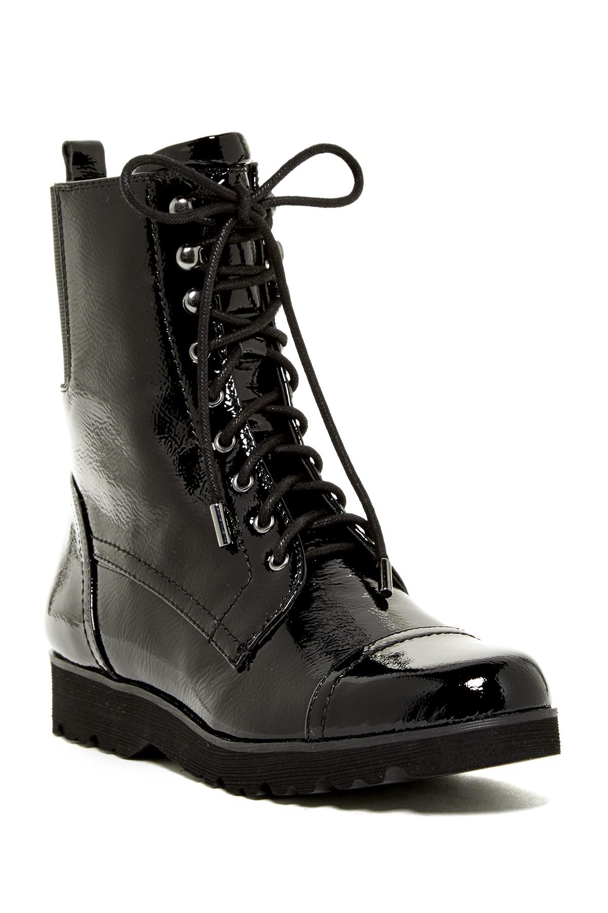 haskell crinkled leather and logo combat boot