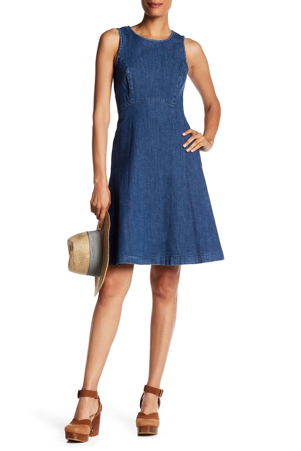 Lyst Sharagano Sleeveless Denim Dress in Blue