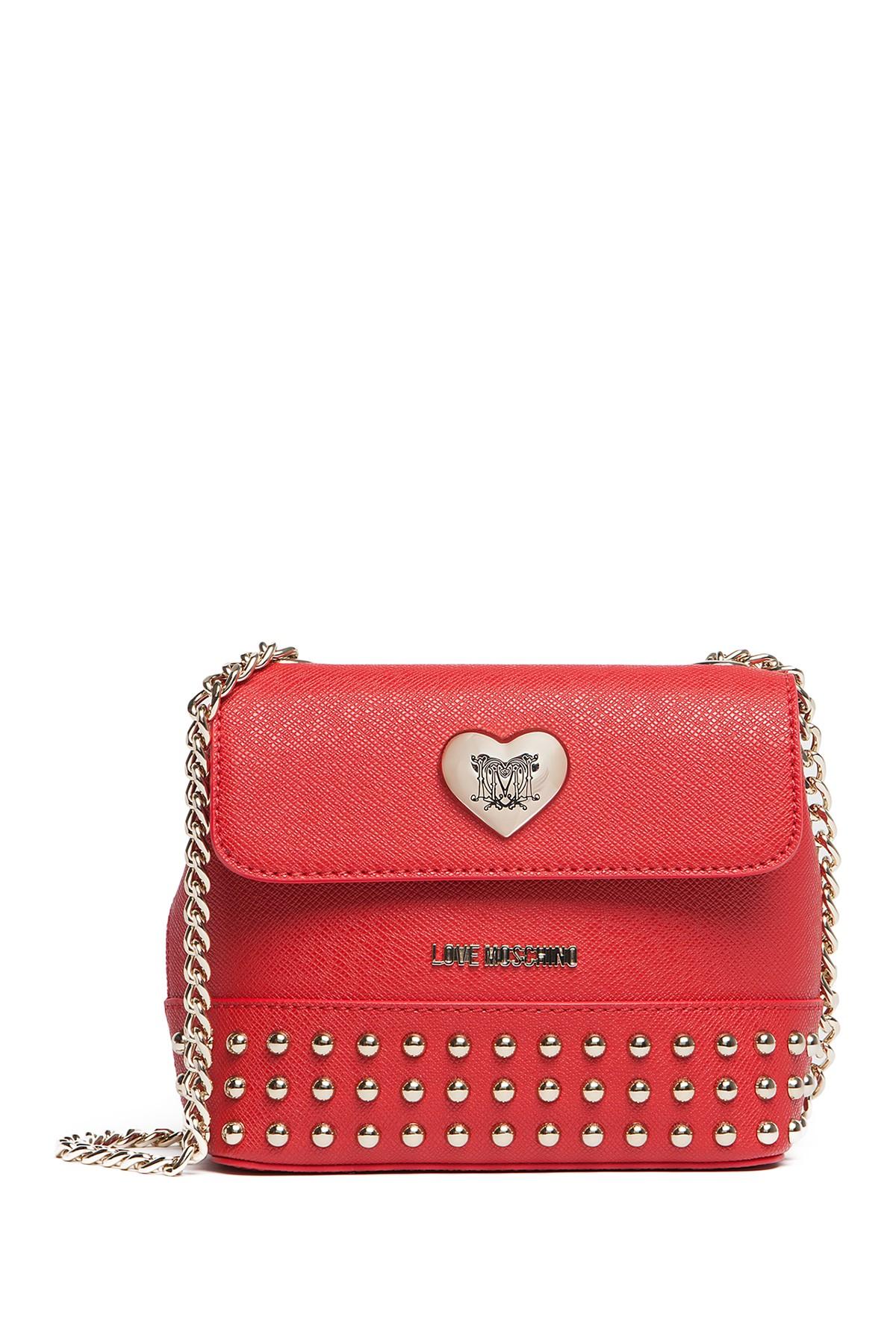 Love moschino Studded Chain Strap Shoulder Bag in Red | Lyst