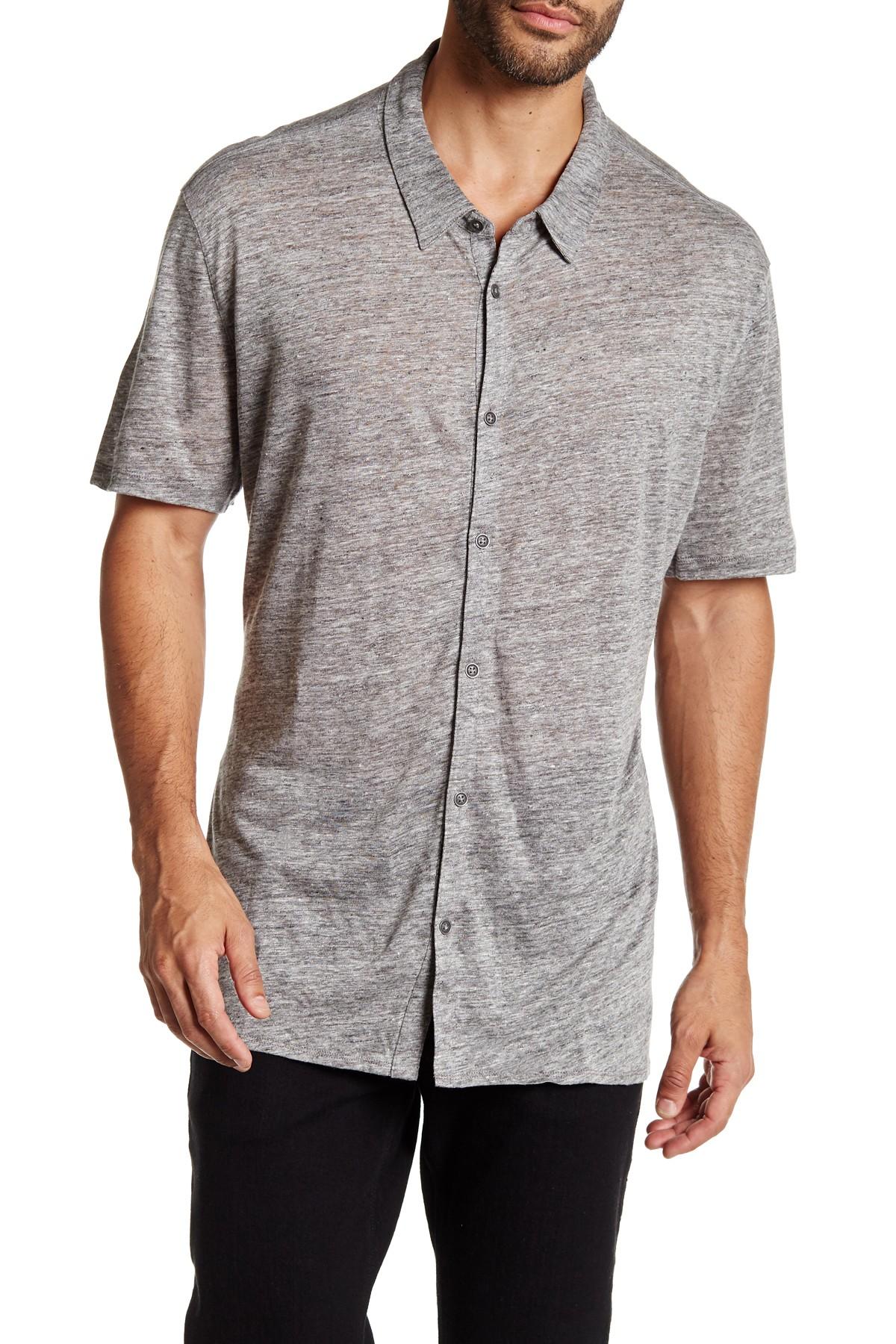 Lyst - John Varvatos Short Sleeve Button Front Linen Jersey Knit Shirt ...