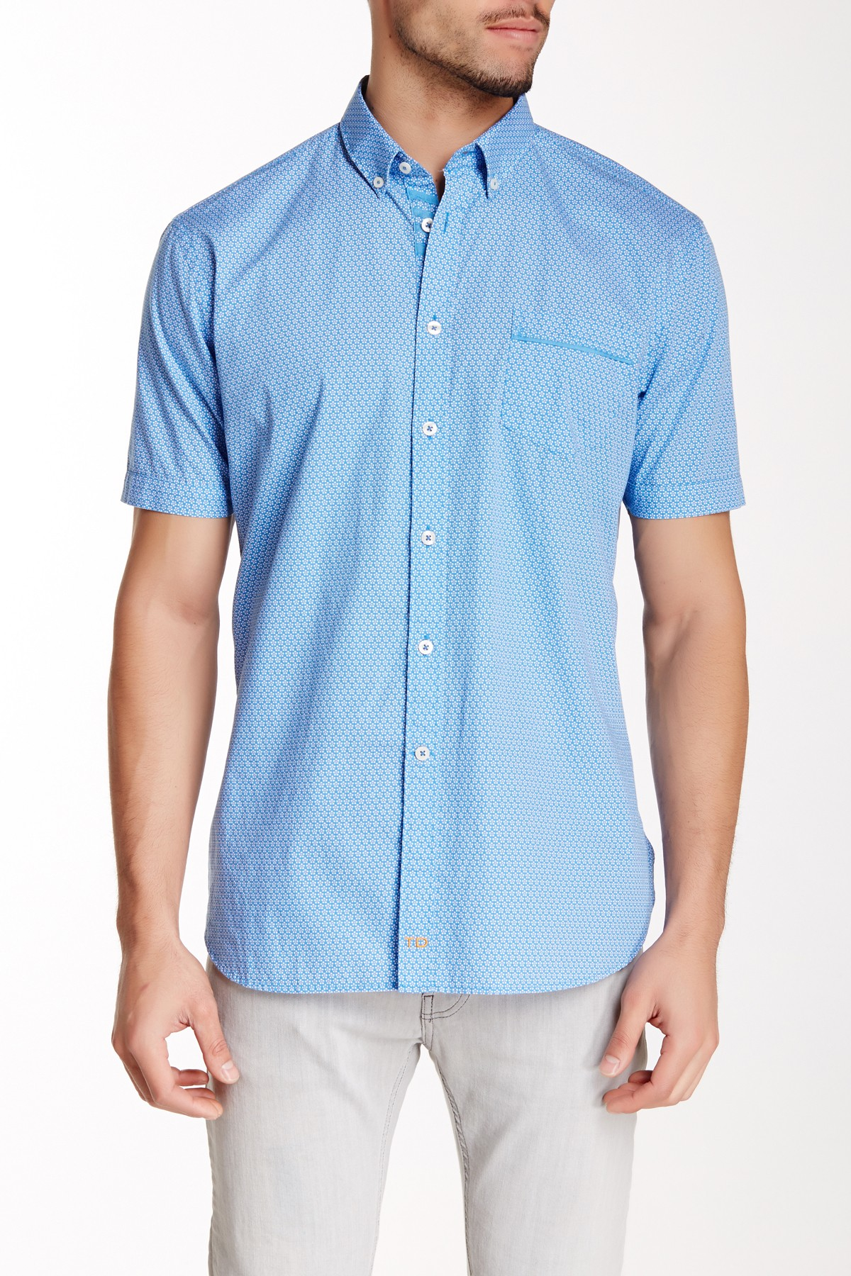 Lyst - Thomas Dean Button-down Collar Short Sleeve Shirt in Blue for Men
