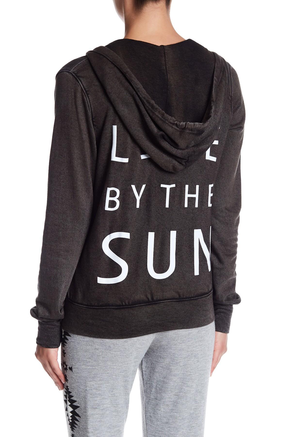 Sundry Back Print Soft Knit Zip Hoodie in Black | Lyst