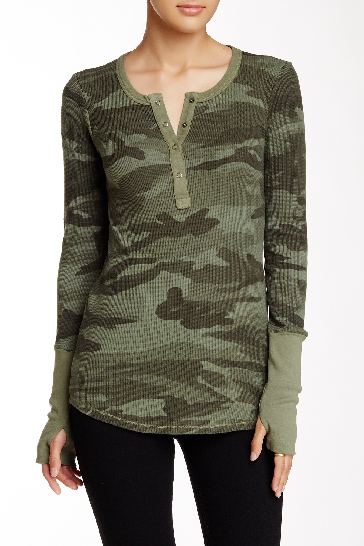 Lyst Splendid Camo Thermal Henley Camo in Green