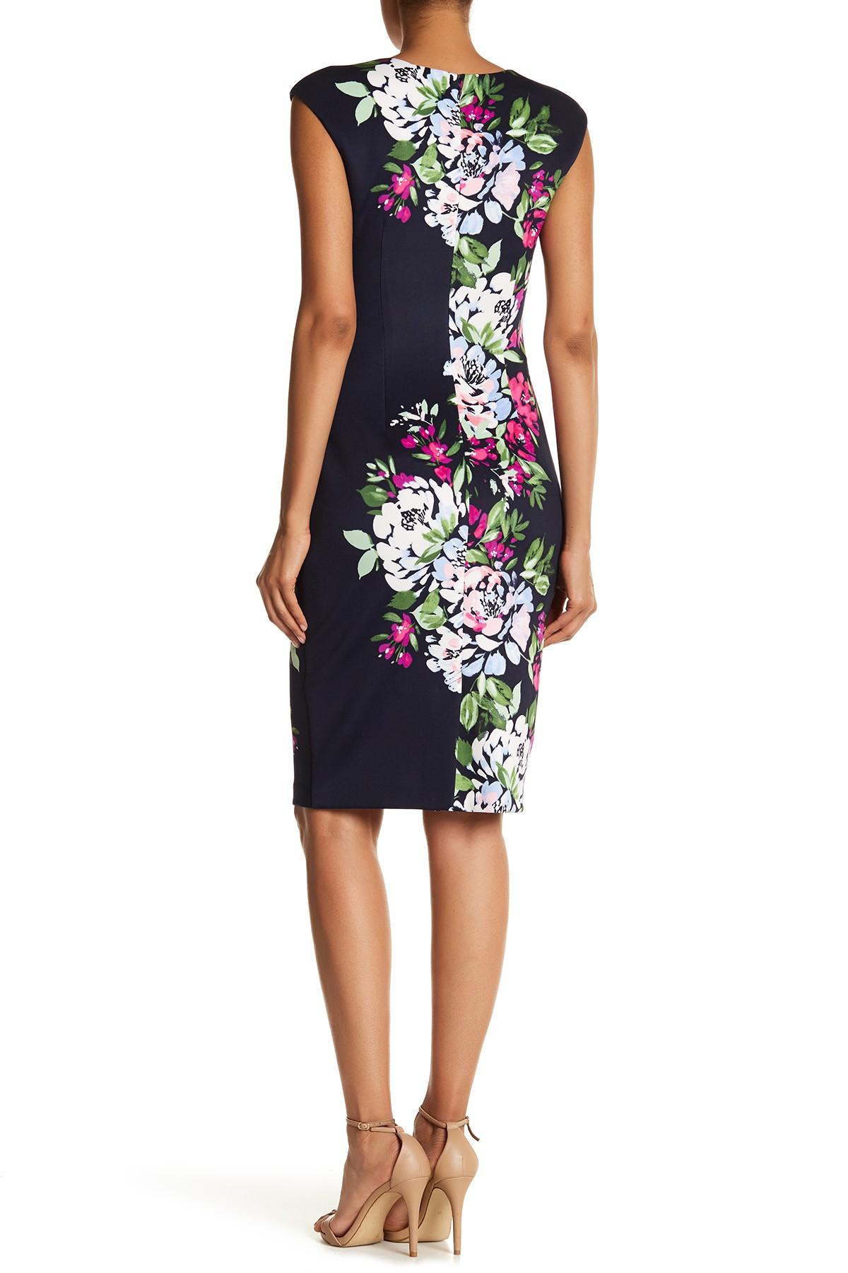 Lyst - Vince Camuto Cap Sleeve Floral Print Bodycon Dress in Black