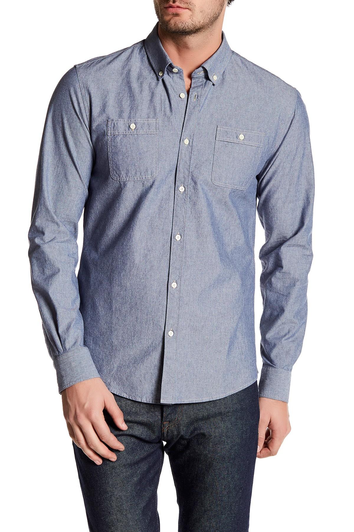 Lyst - Woolrich Long Sleeve Fitted Chambray Shirt in Blue for Men