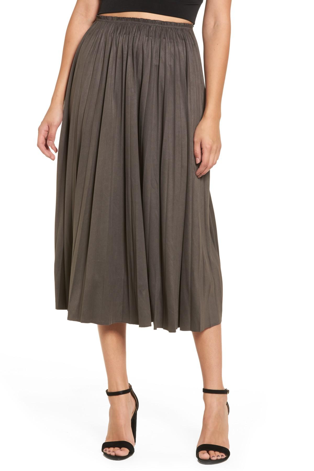Lyst - Moon River Pleated Faux Suede Midi Skirt in Green
